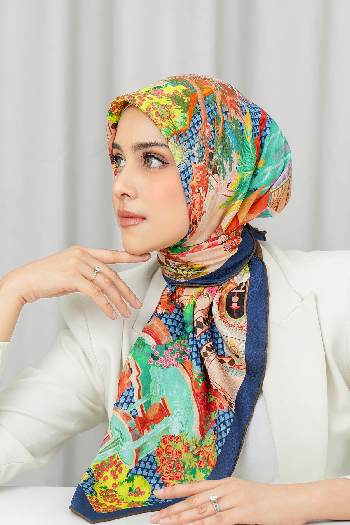 İpek Jakarlı Kare - Prince Garden Kahverengi ve Mavi