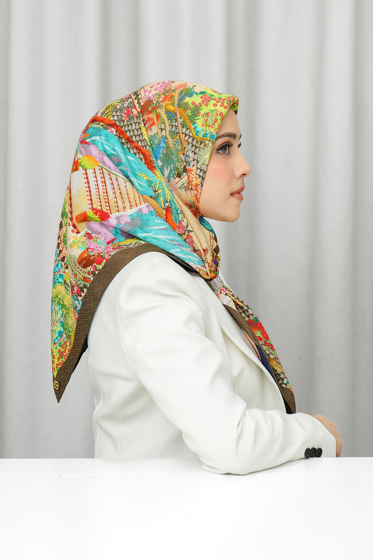 İpek Jakarlı Kare - Prince Garden Kahverengi ve Mavi