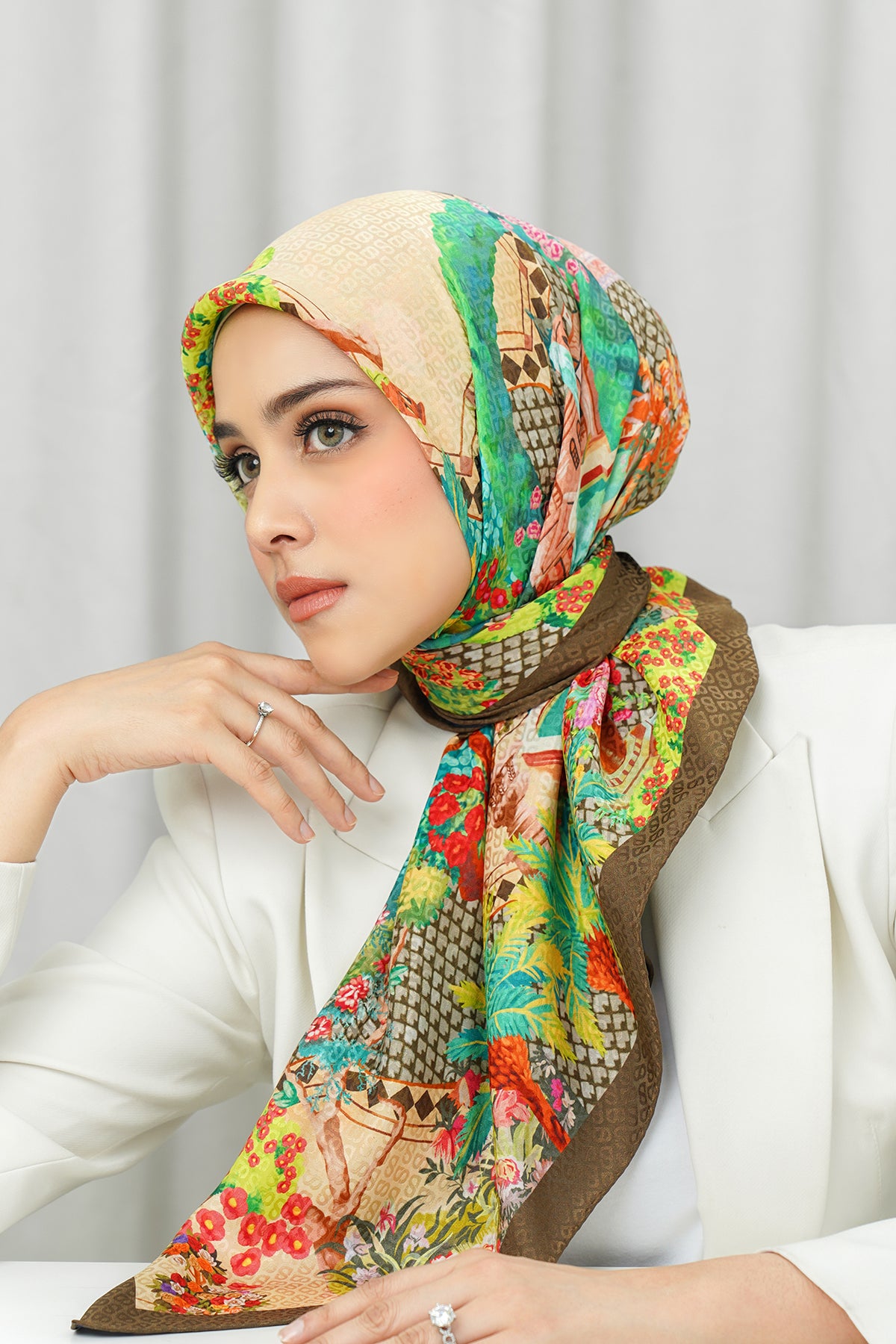 İpek Jakarlı Kare - Prince Garden Kahverengi ve Mavi