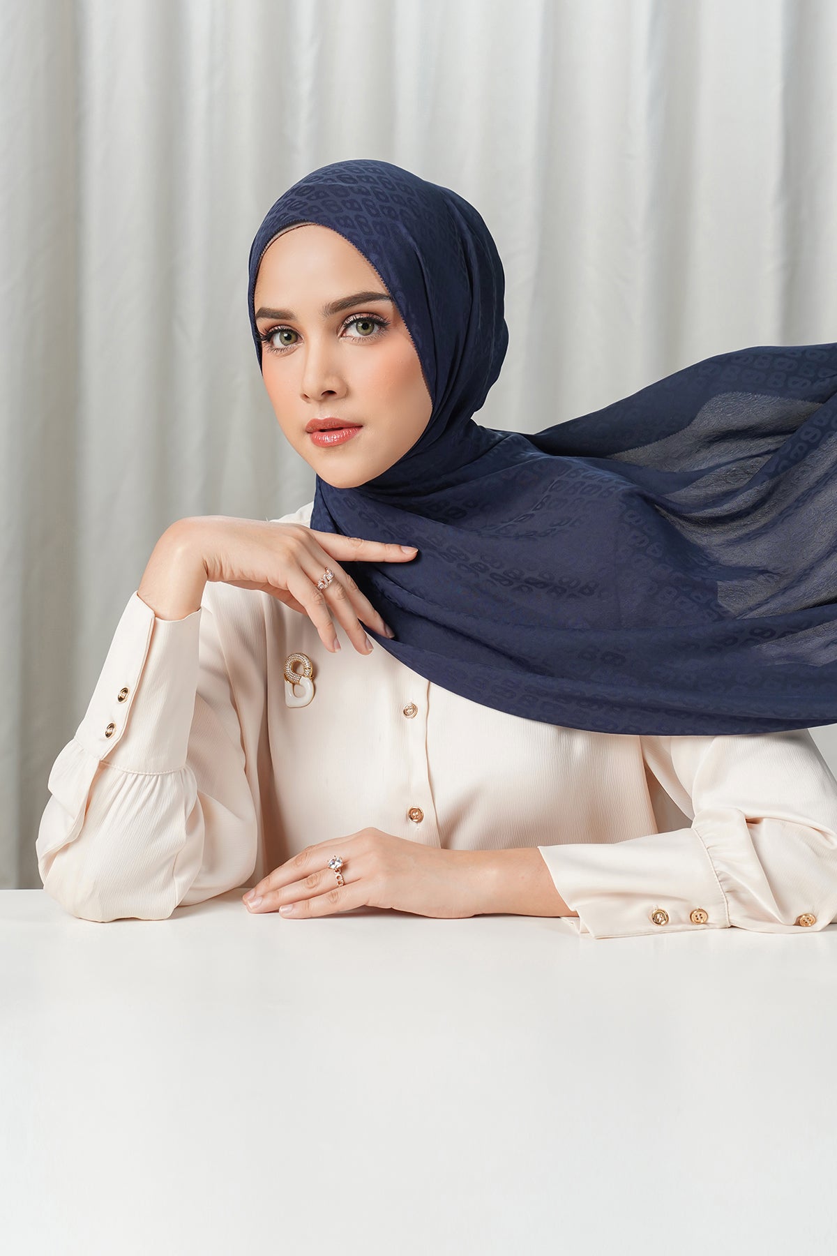 Tapis Satin Jacquard Shawl - Estate Blue