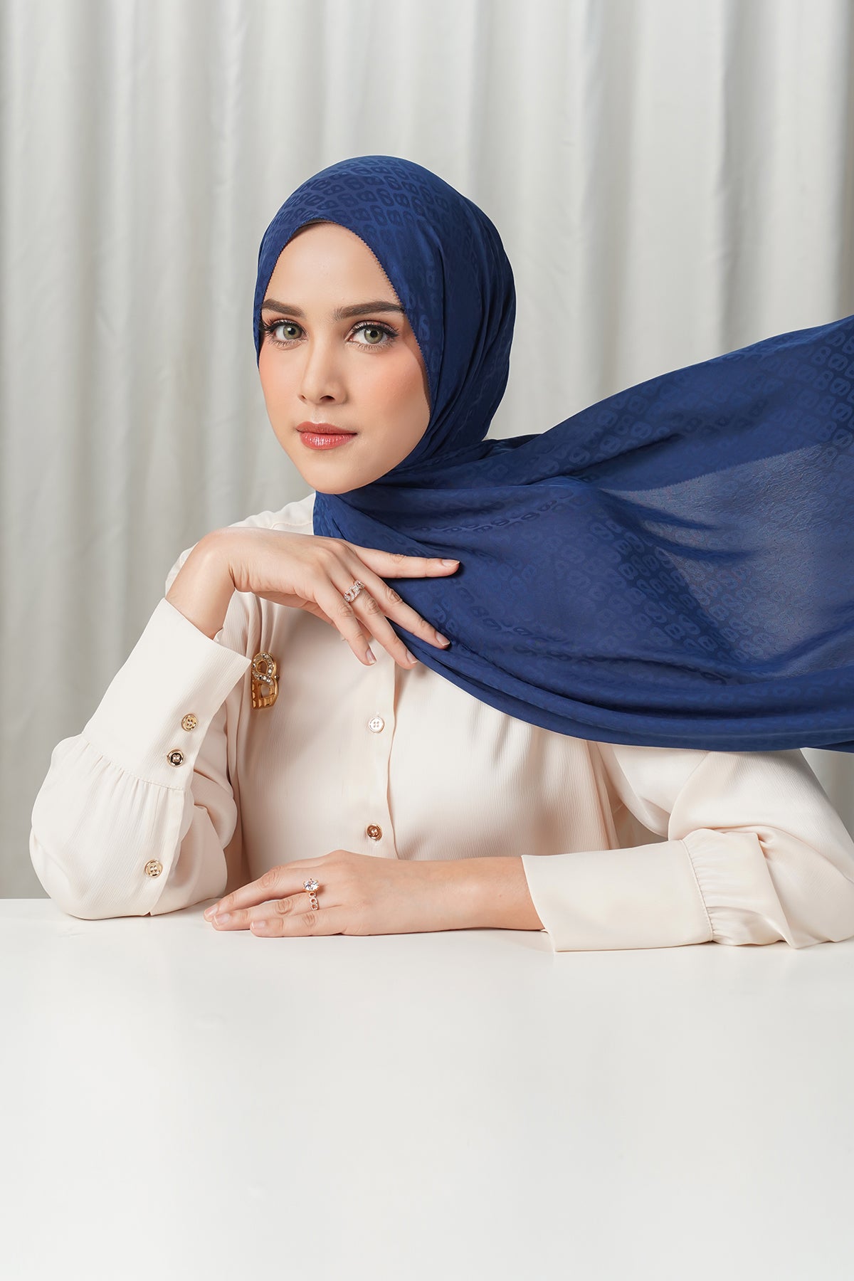 Tapis Satin Jacquard Shawl - Evening Blue