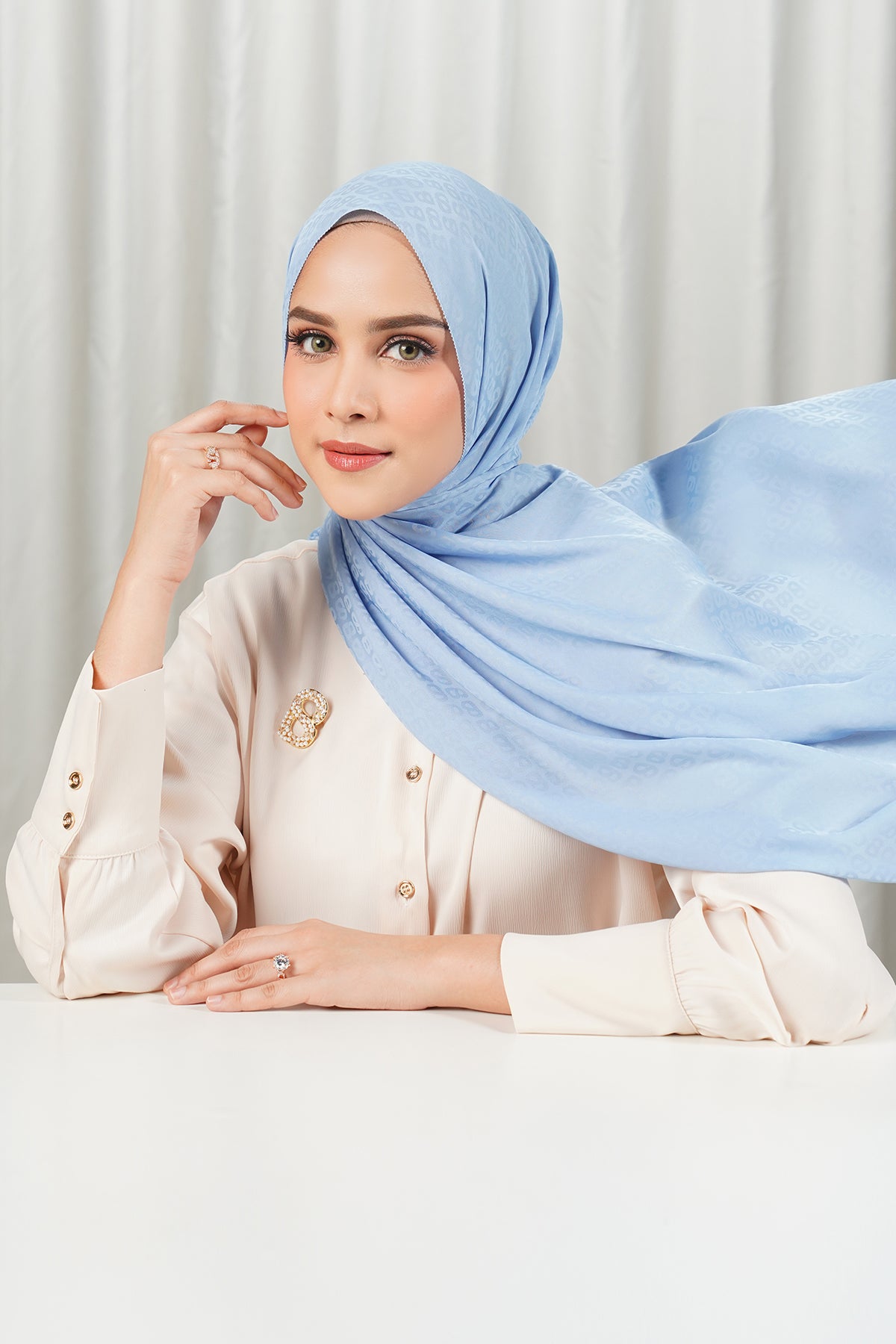 Tapis Satin Jacquard Shawl - Forever Blue