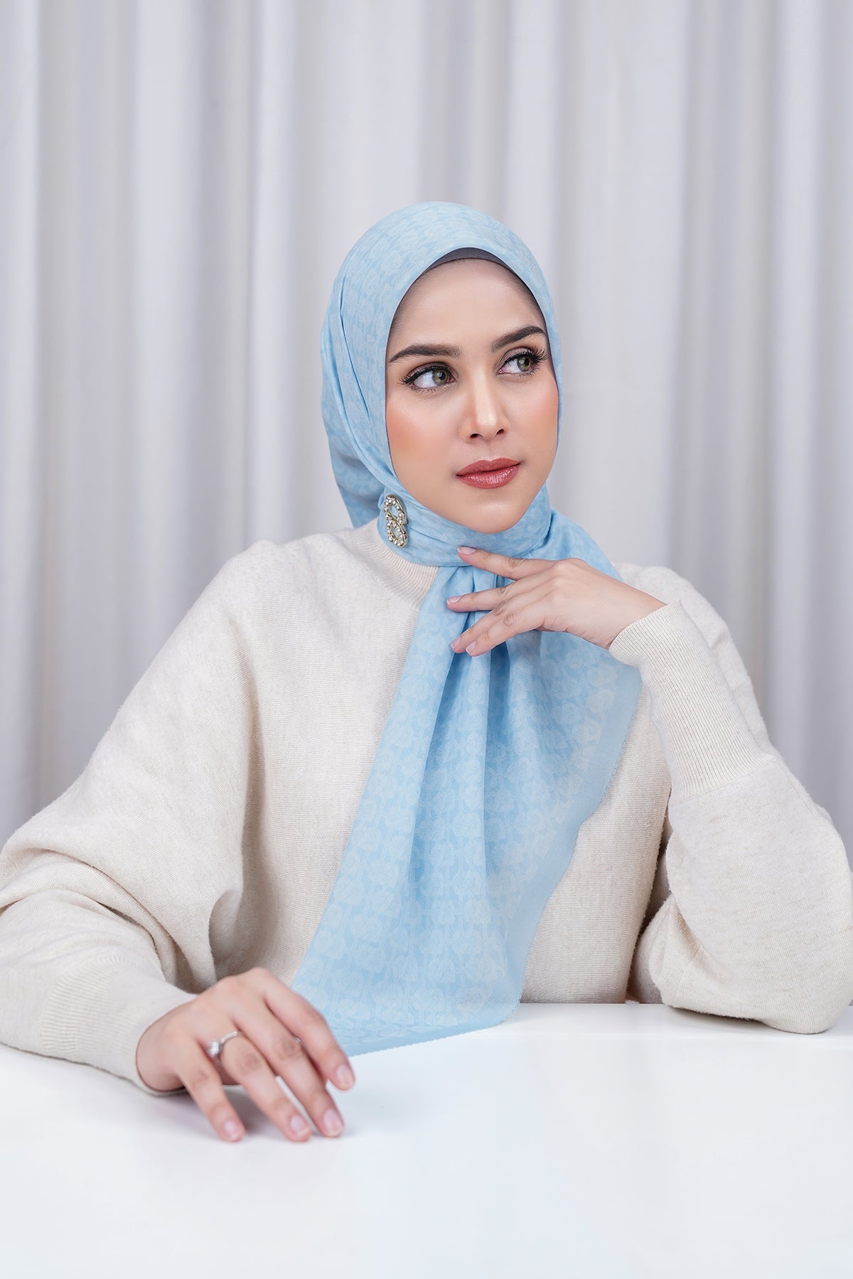 Hasır Voile Kare - Bebek Mavisi