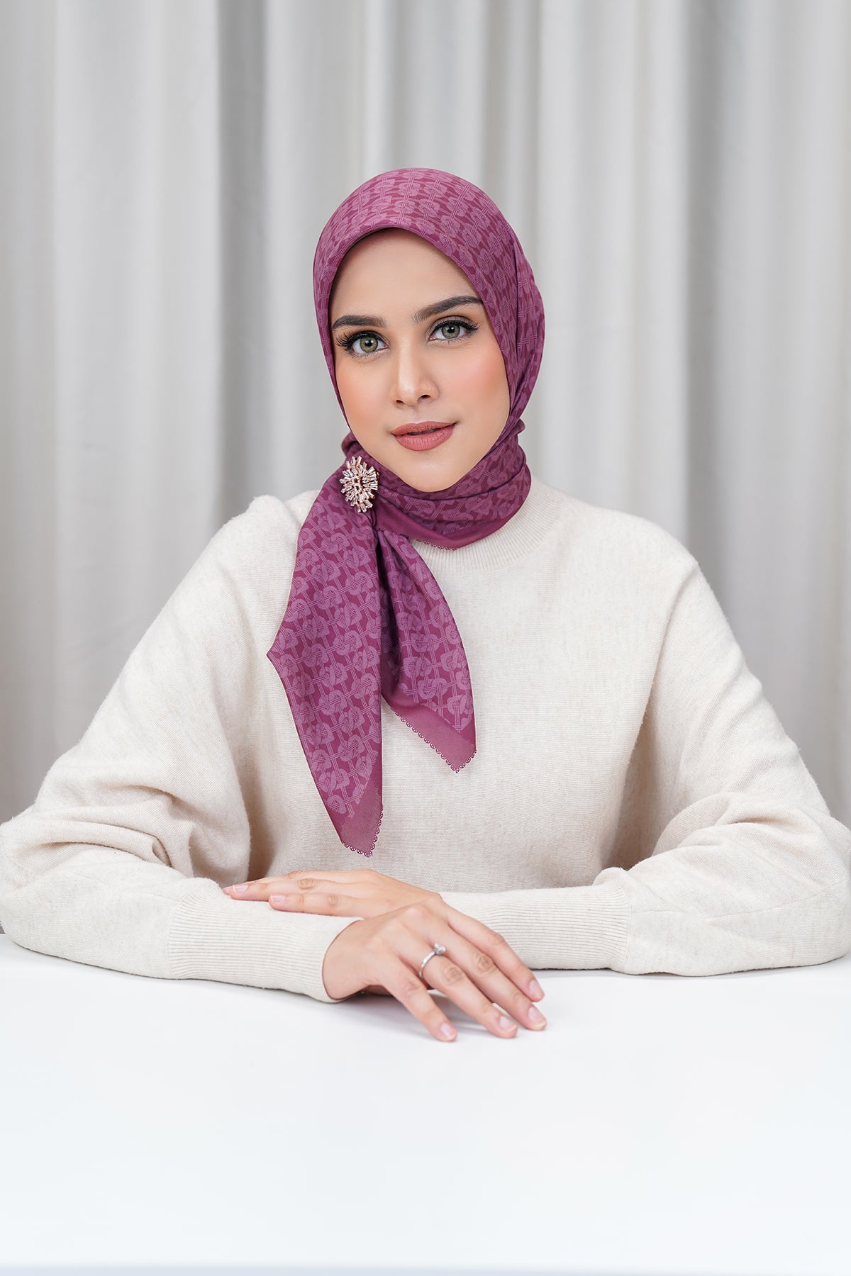 Hasır Voile Kare - Bordo