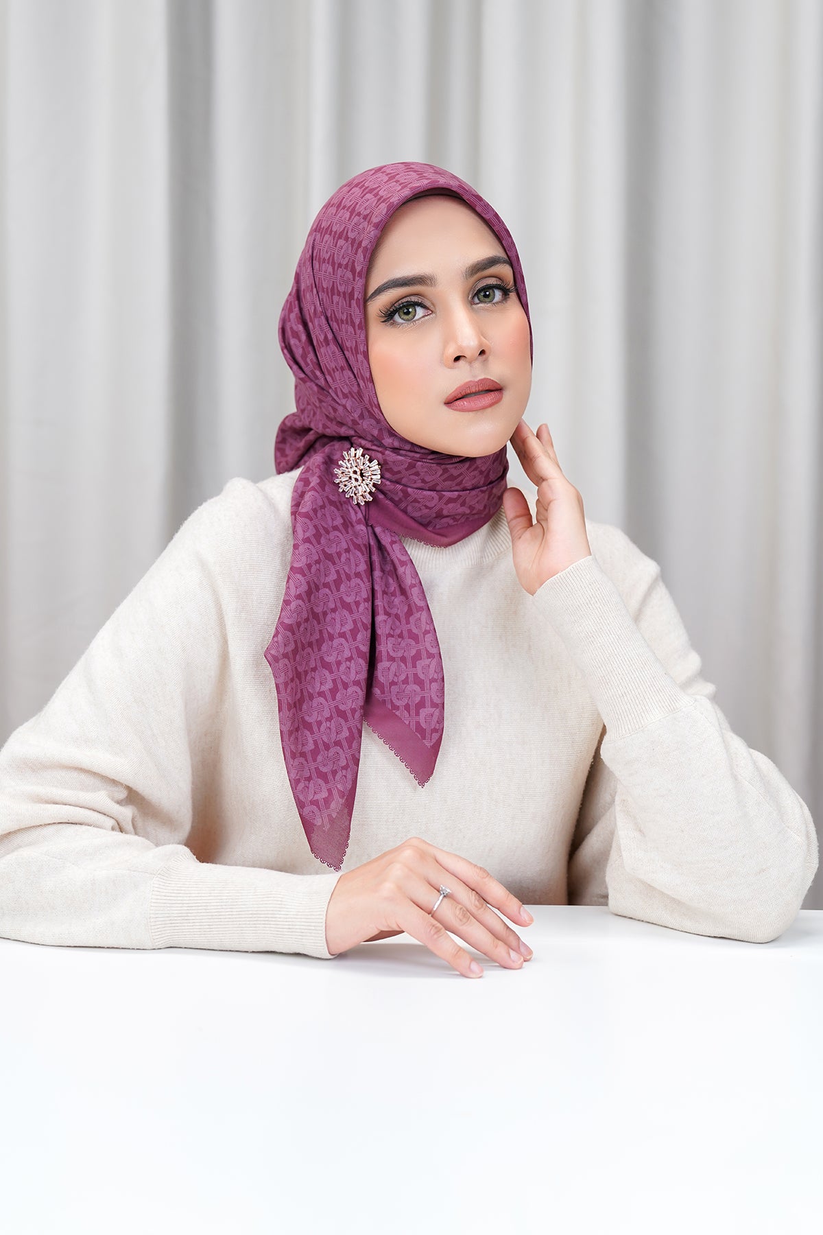 Hasır Voile Kare - Bordo