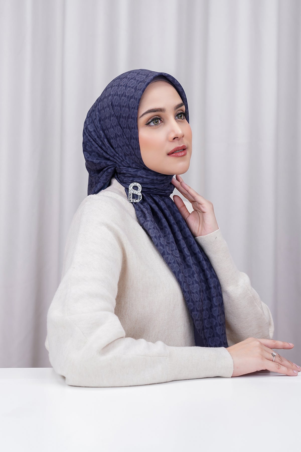 Hasır Voile Kare - Deniz Mavisi