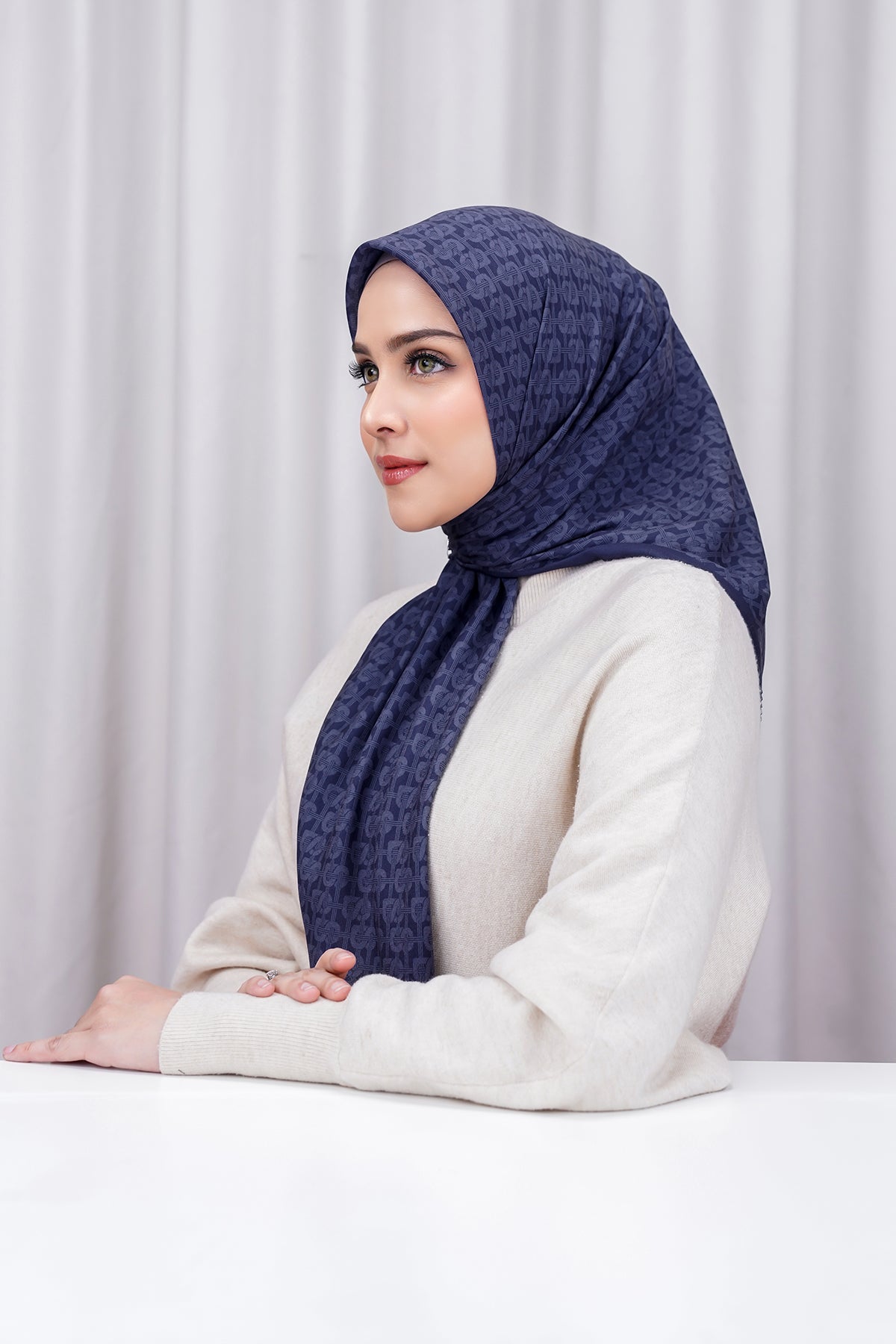 Hasır Voile Kare - Deniz Mavisi