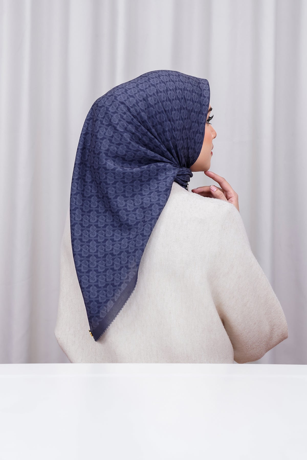 Hasır Voile Kare - Deniz Mavisi