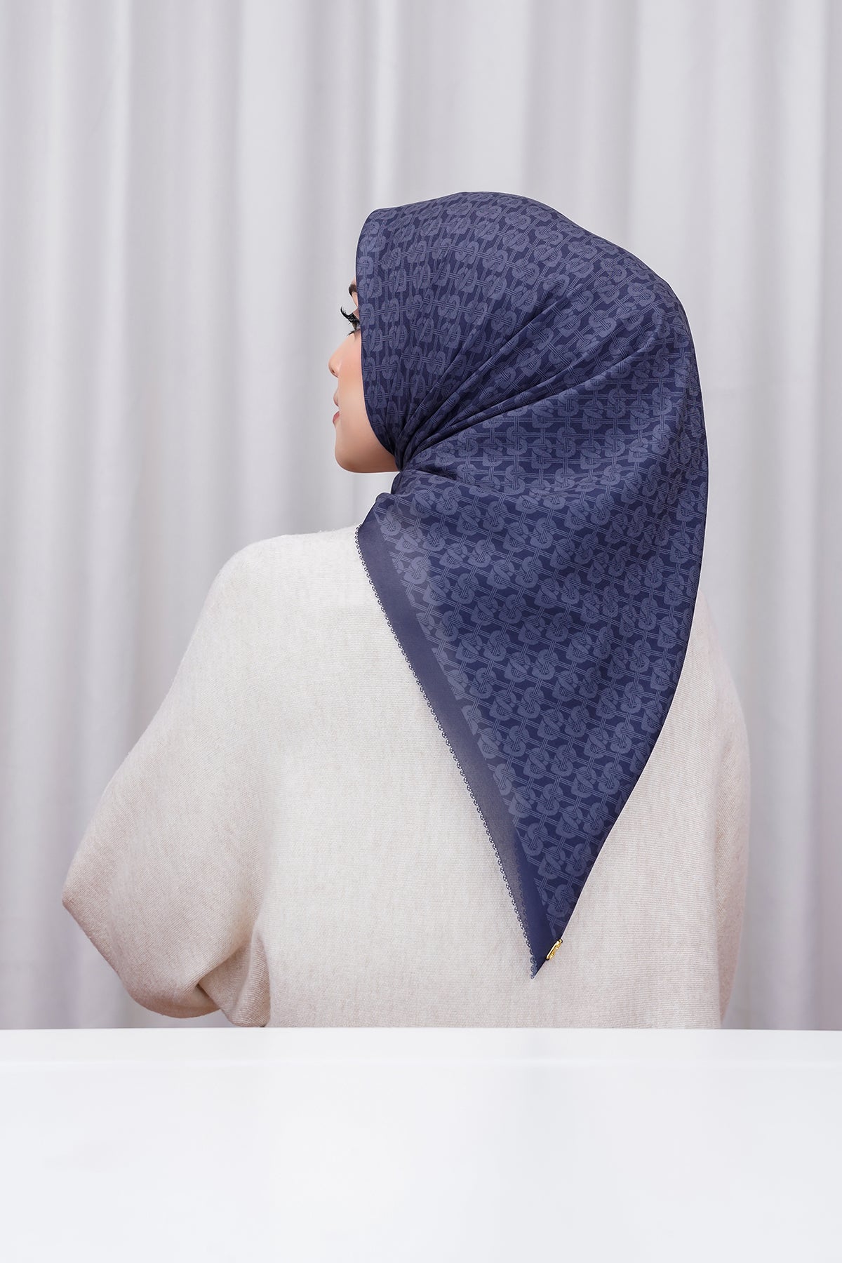 Hasır Voile Kare - Deniz Mavisi