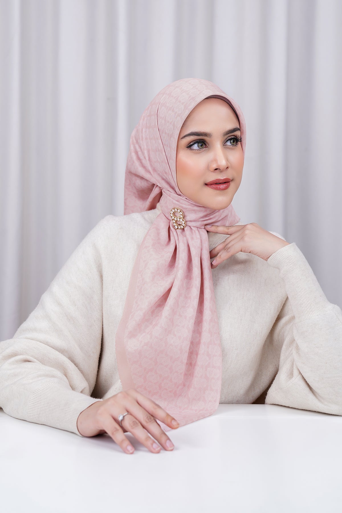 Hasır Voile Kare - Sepya Gül