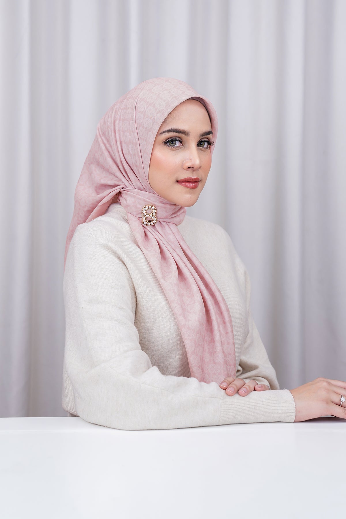 Hasır Voile Kare - Sepya Gül