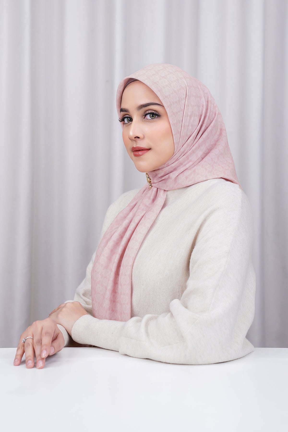 Hasır Voile Kare - Sepya Gül