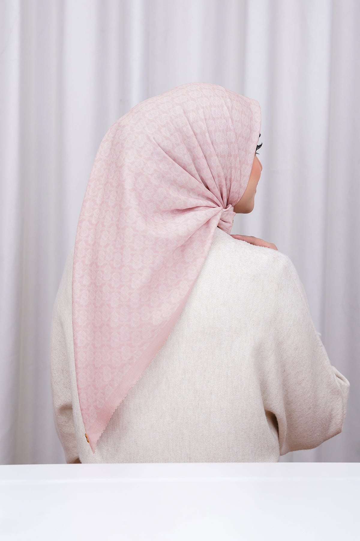 Hasır Voile Kare - Sepya Gül