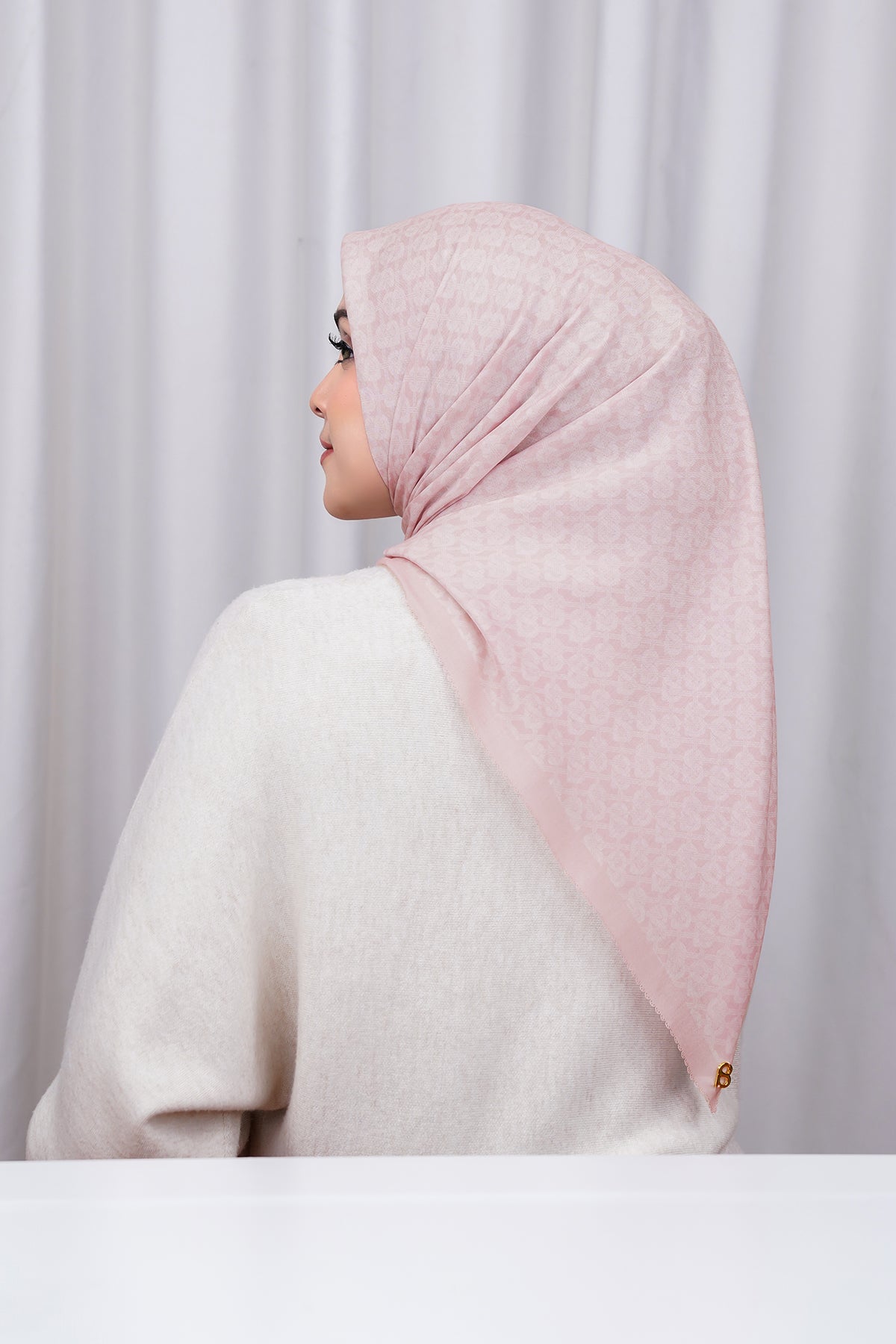 Hasır Voile Kare - Sepya Gül