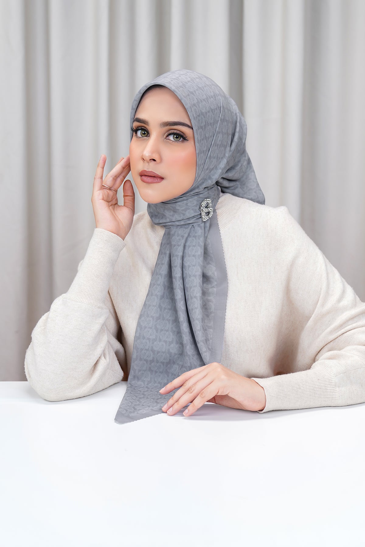 Hasır Voile Kare - Çelik Grisi