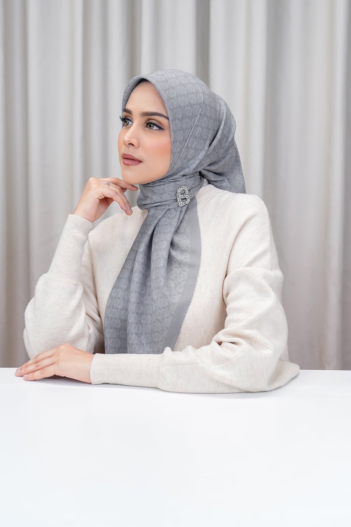 Hasır Voile Kare - Çelik Grisi