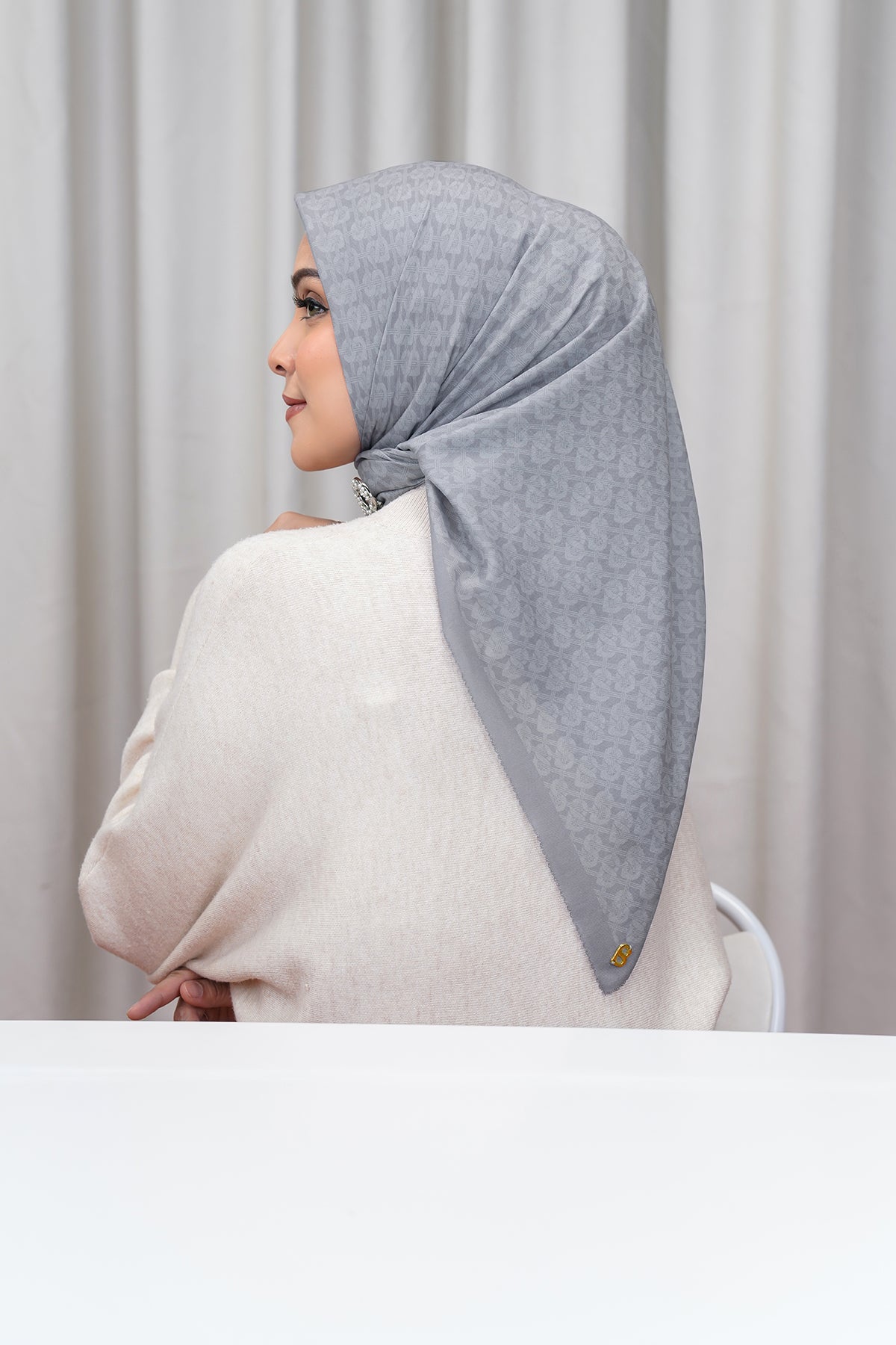 Hasır Voile Kare - Çelik Grisi