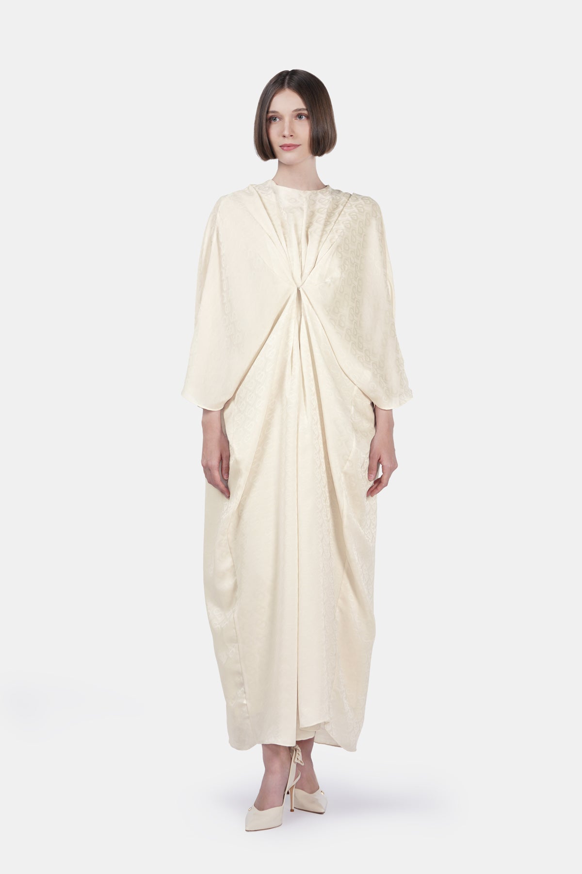 Bimu Monogram Satin Abaya - Ecru