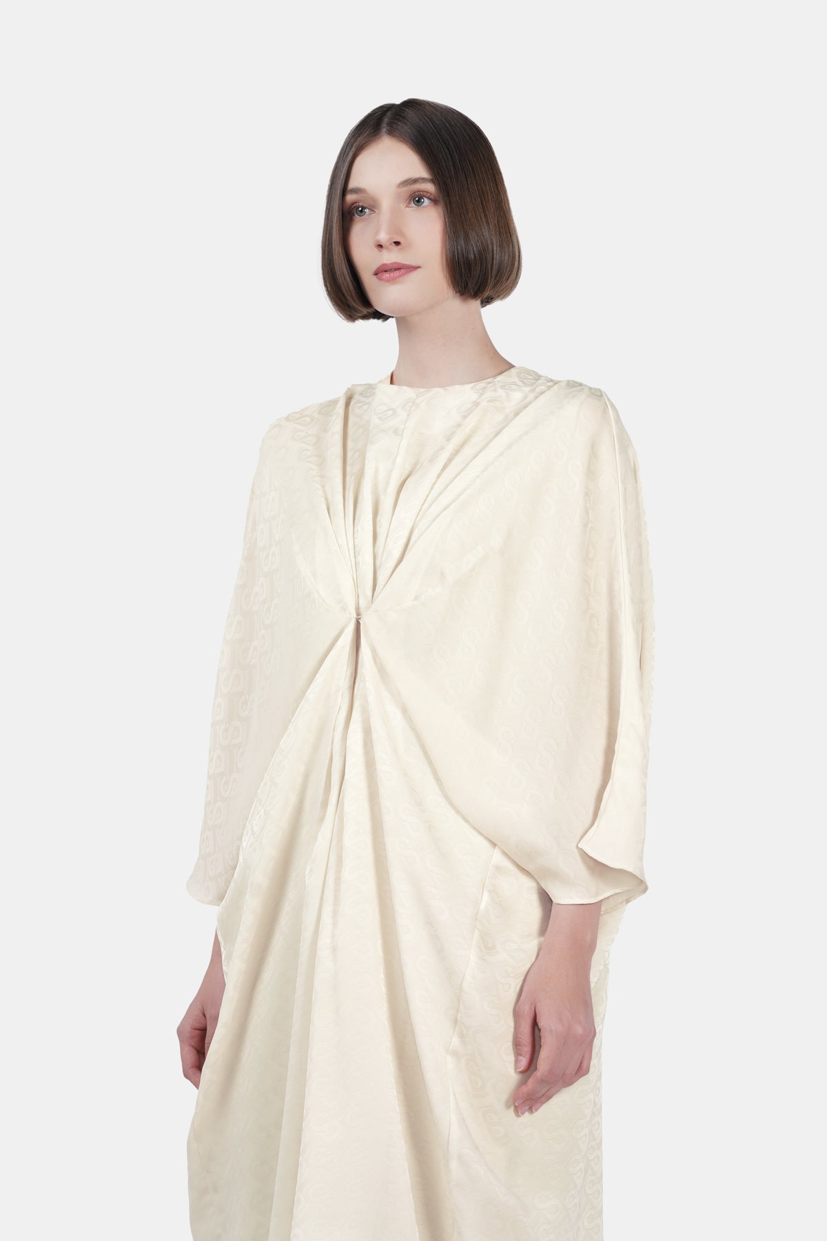 Bimu Monogram Satin Abaya - Ecru