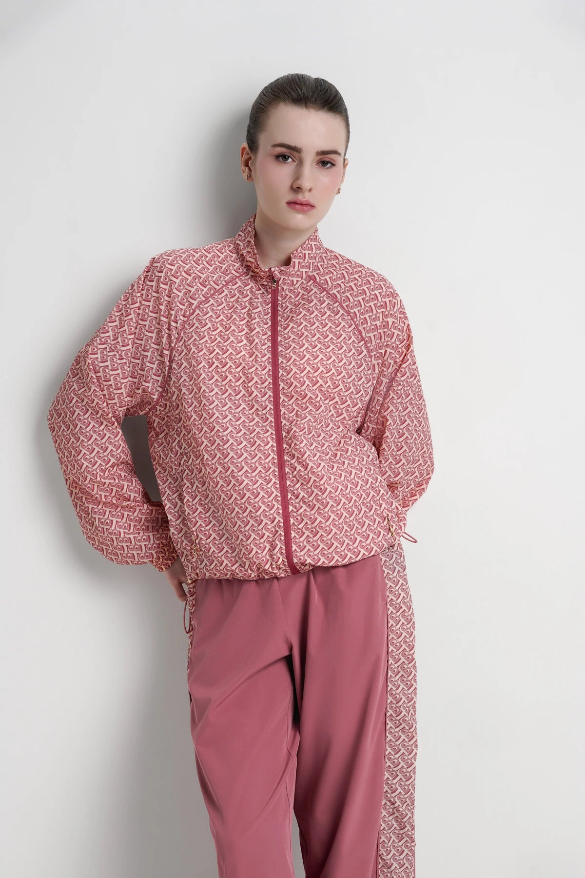 bimu windbreaker jacket in mauvewood by buttonscarves front view