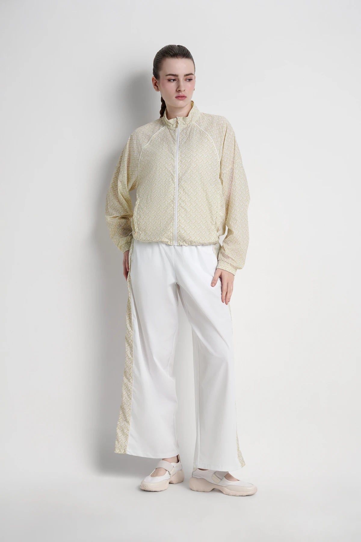 bimu windbreaker jacket in vanilla by buttonscarves overview look