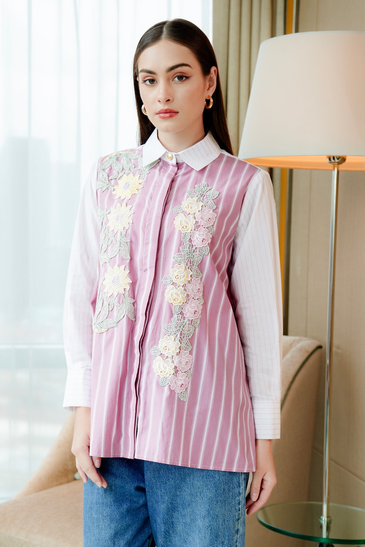 Lavina Embroidery Shirt - Pink
