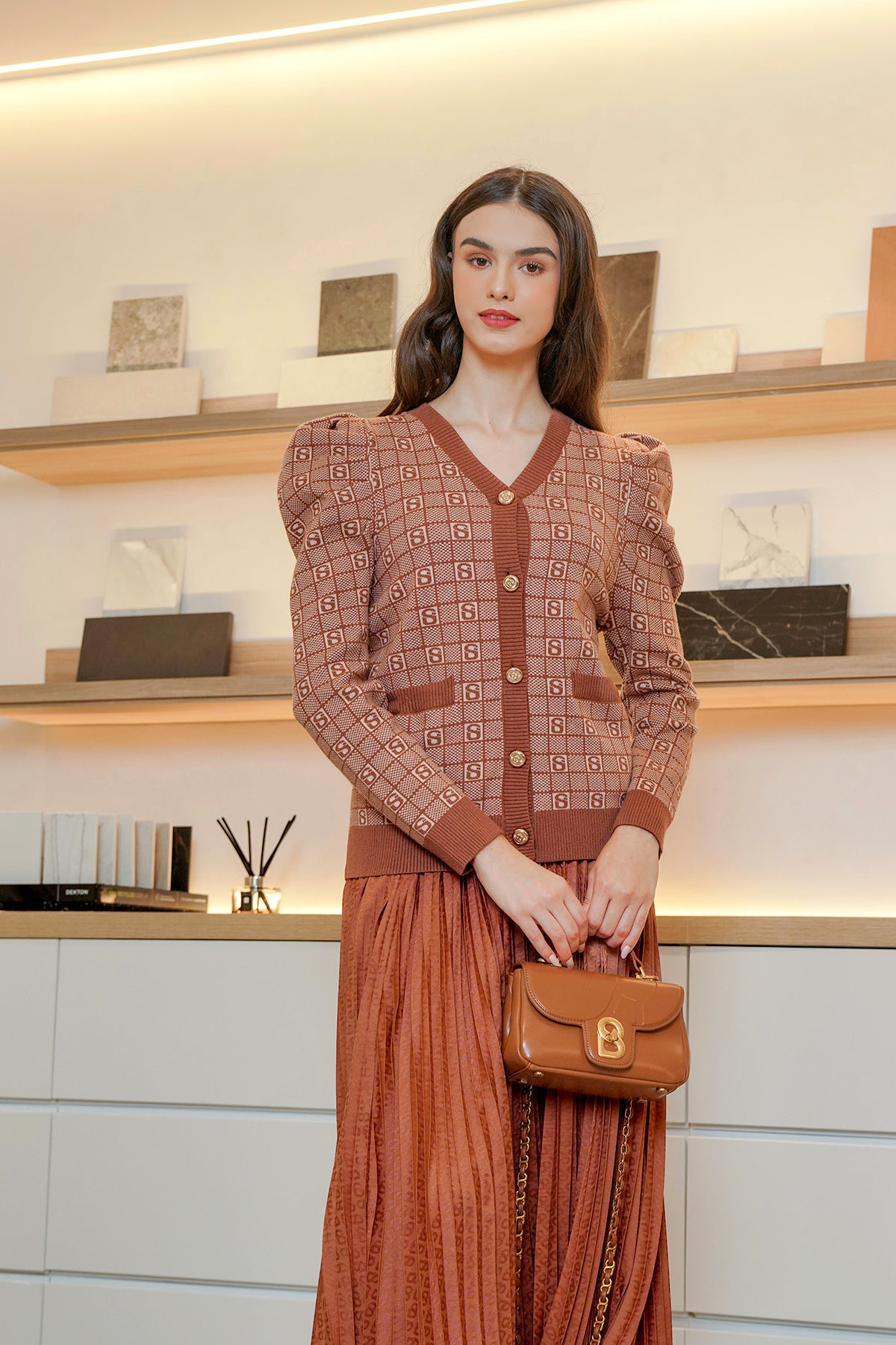 Plaid Cardigan - Terracotta