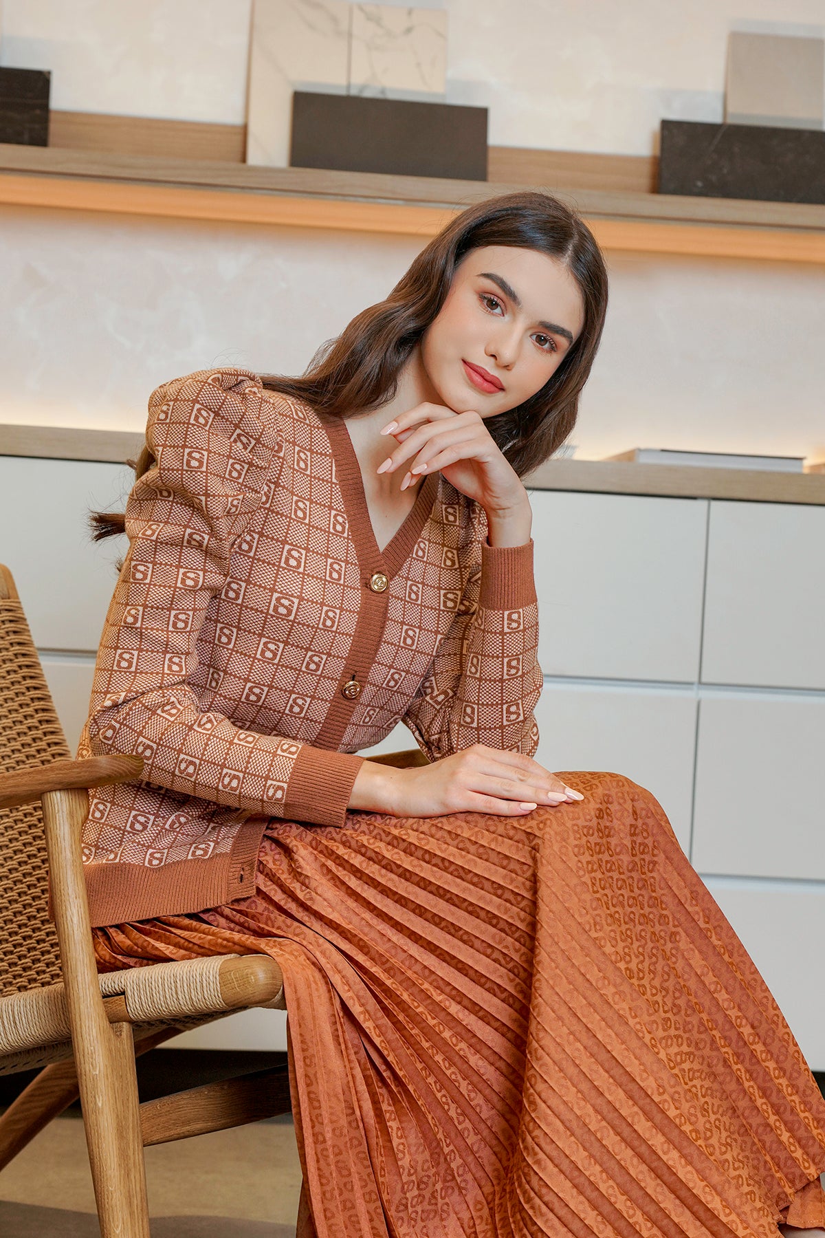 Plaid Cardigan - Terracotta