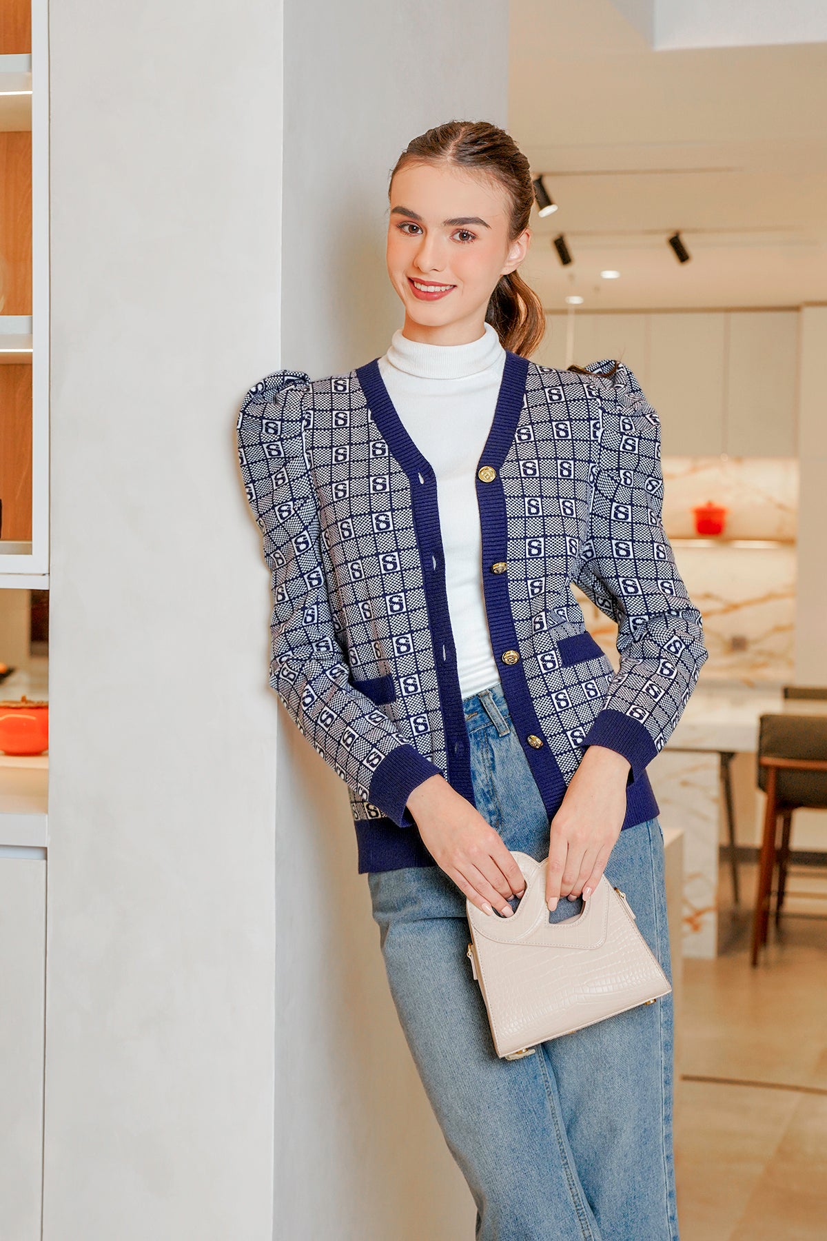 Plaid Cardigan - Navy