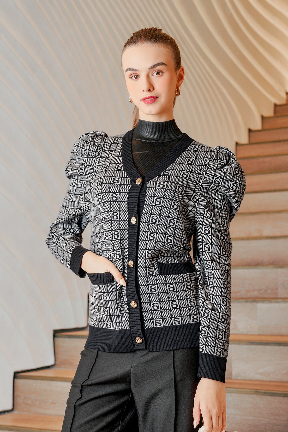 Ekose Hırka - Siyah