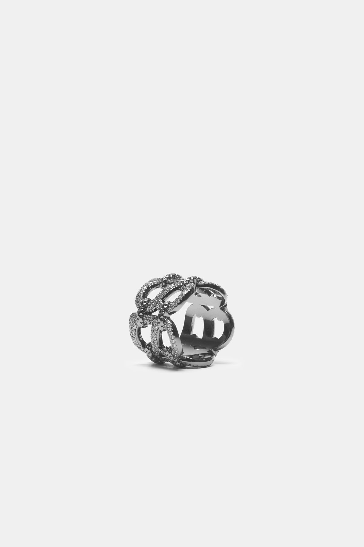Deux Crystal Ring Brooch - Hematite