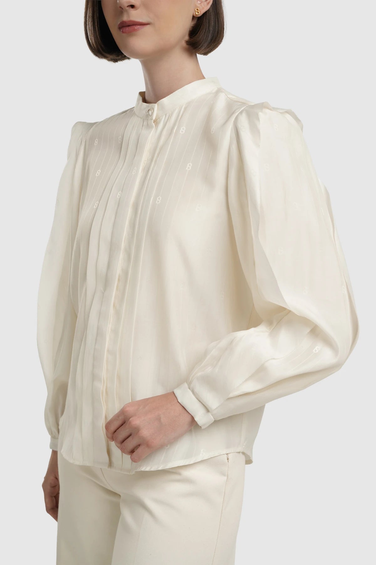 louisa pleated shirt in ivory by buttonscarves detail