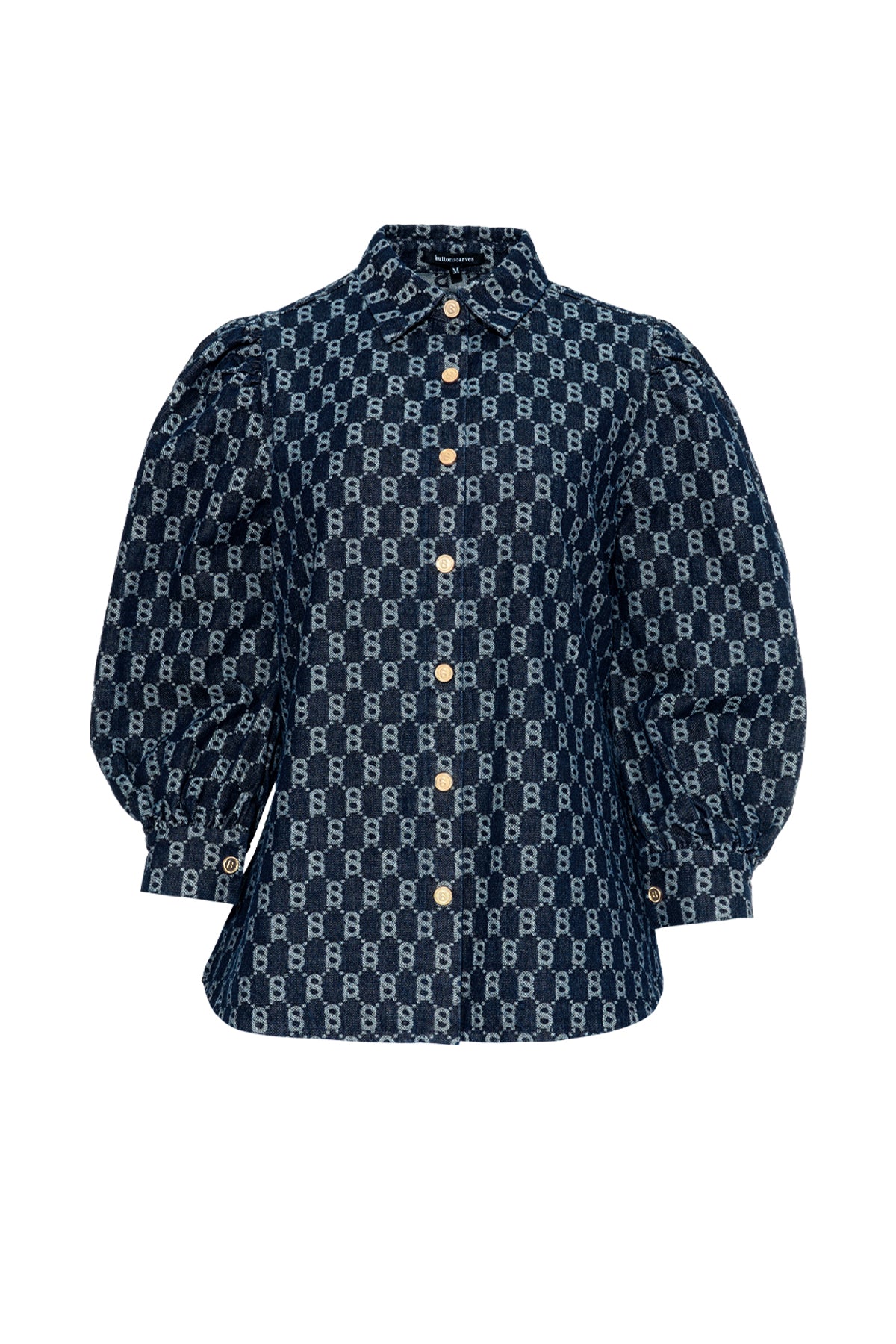 Monogram Puff Sleeve Denim Blue – Buttonscarves