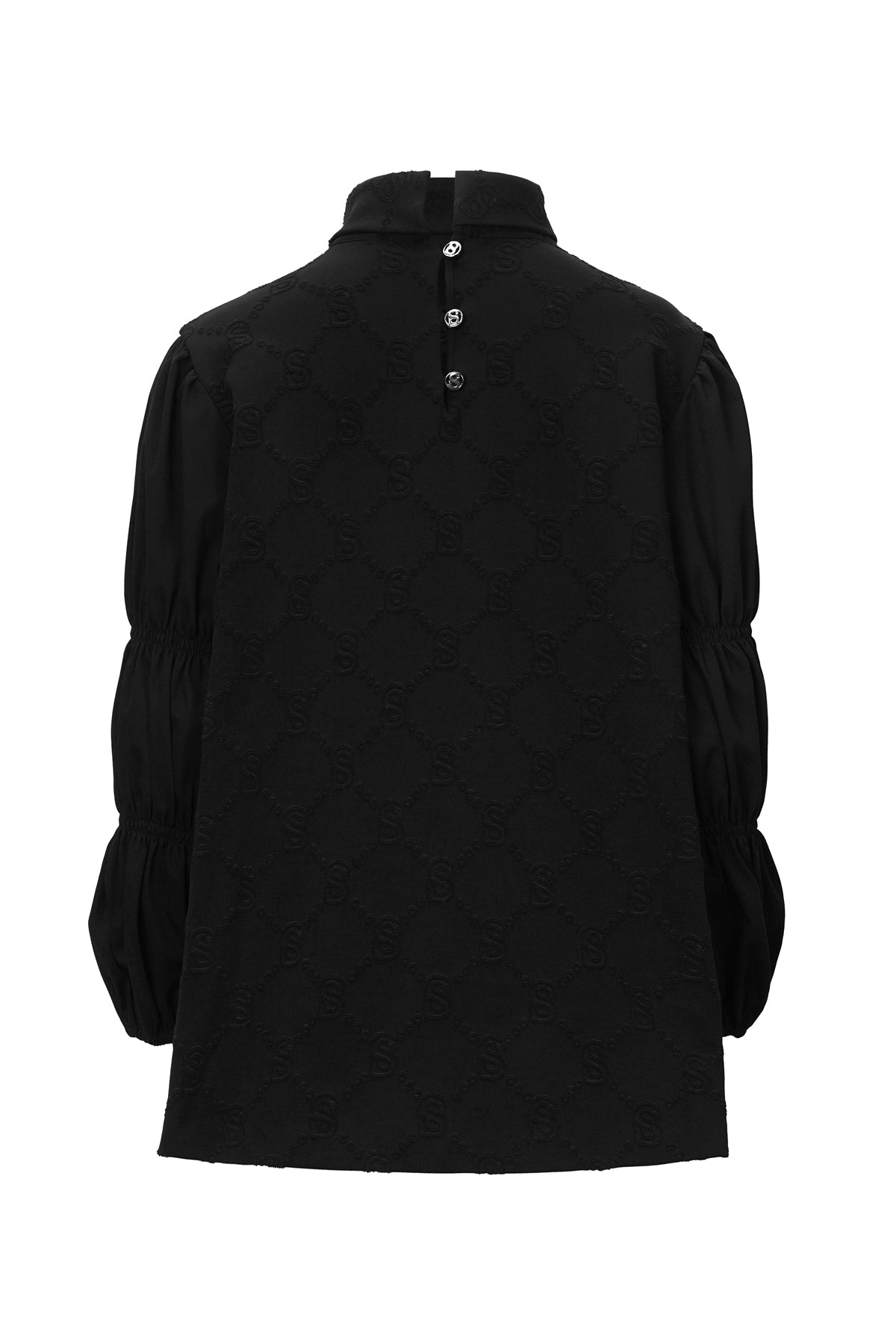 Monogram Beverly Knit Puff Blouse - Black