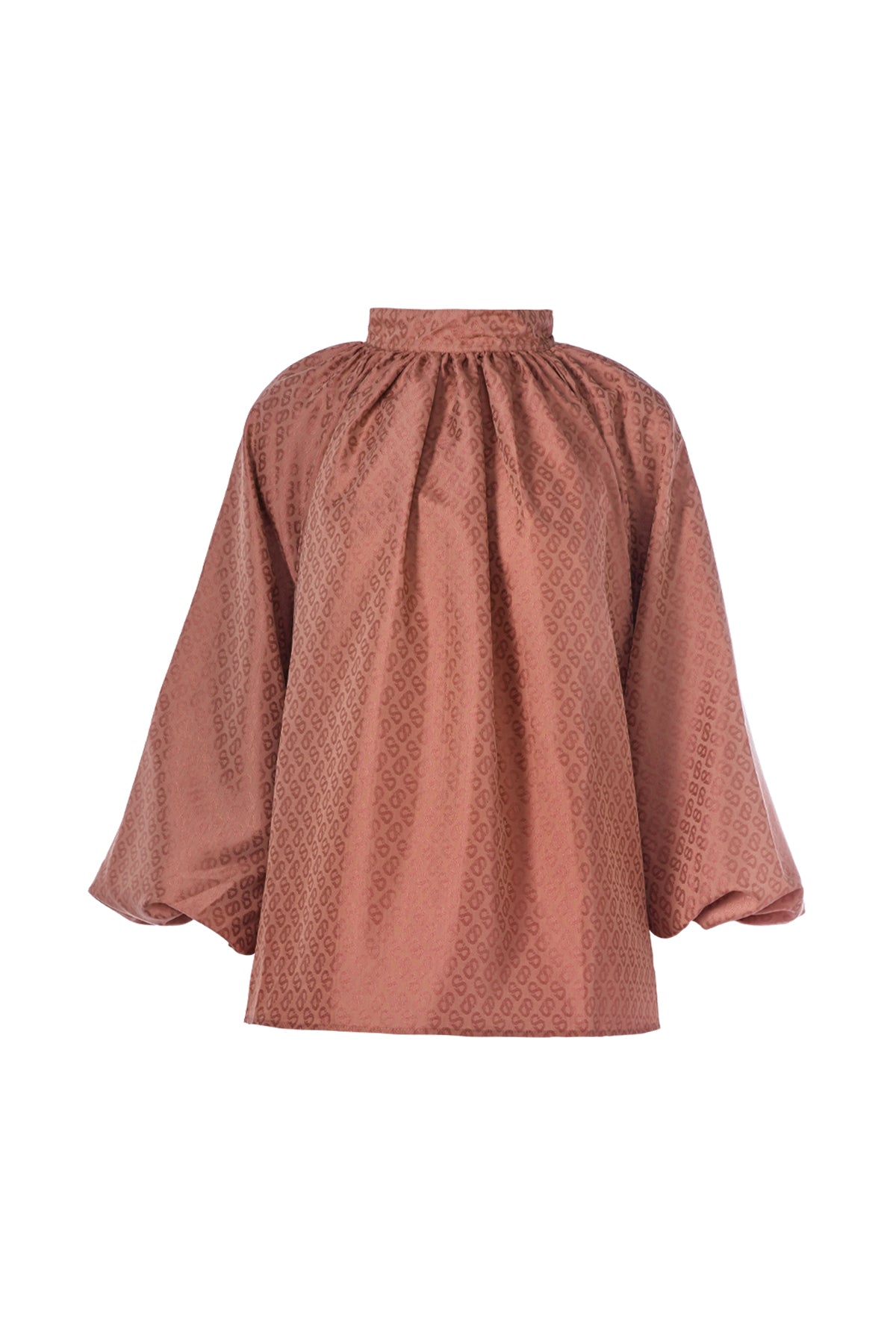 Monogram Embossed Puff Blouse - Terracotta