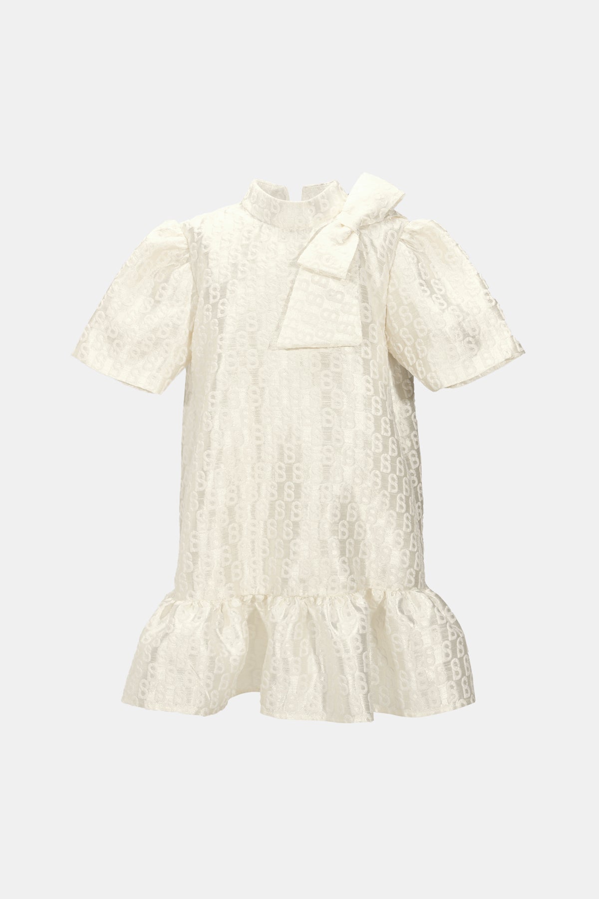 Monogram Jacquard Kids Dress - Ecru