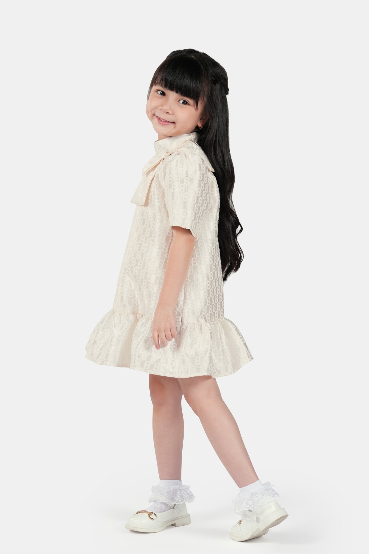 Monogram Jacquard Kids Dress - Ecru
