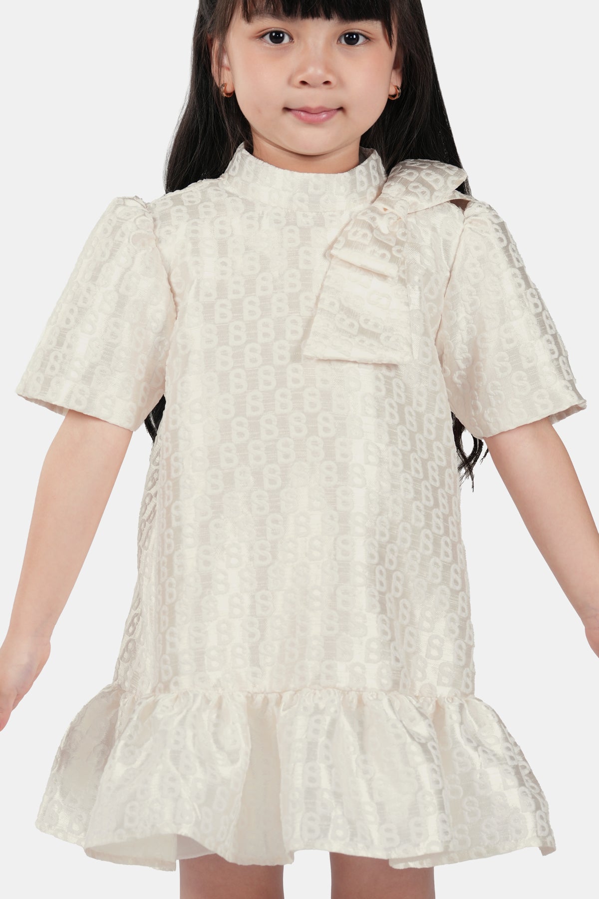 Monogram Jacquard Kids Dress - Ecru
