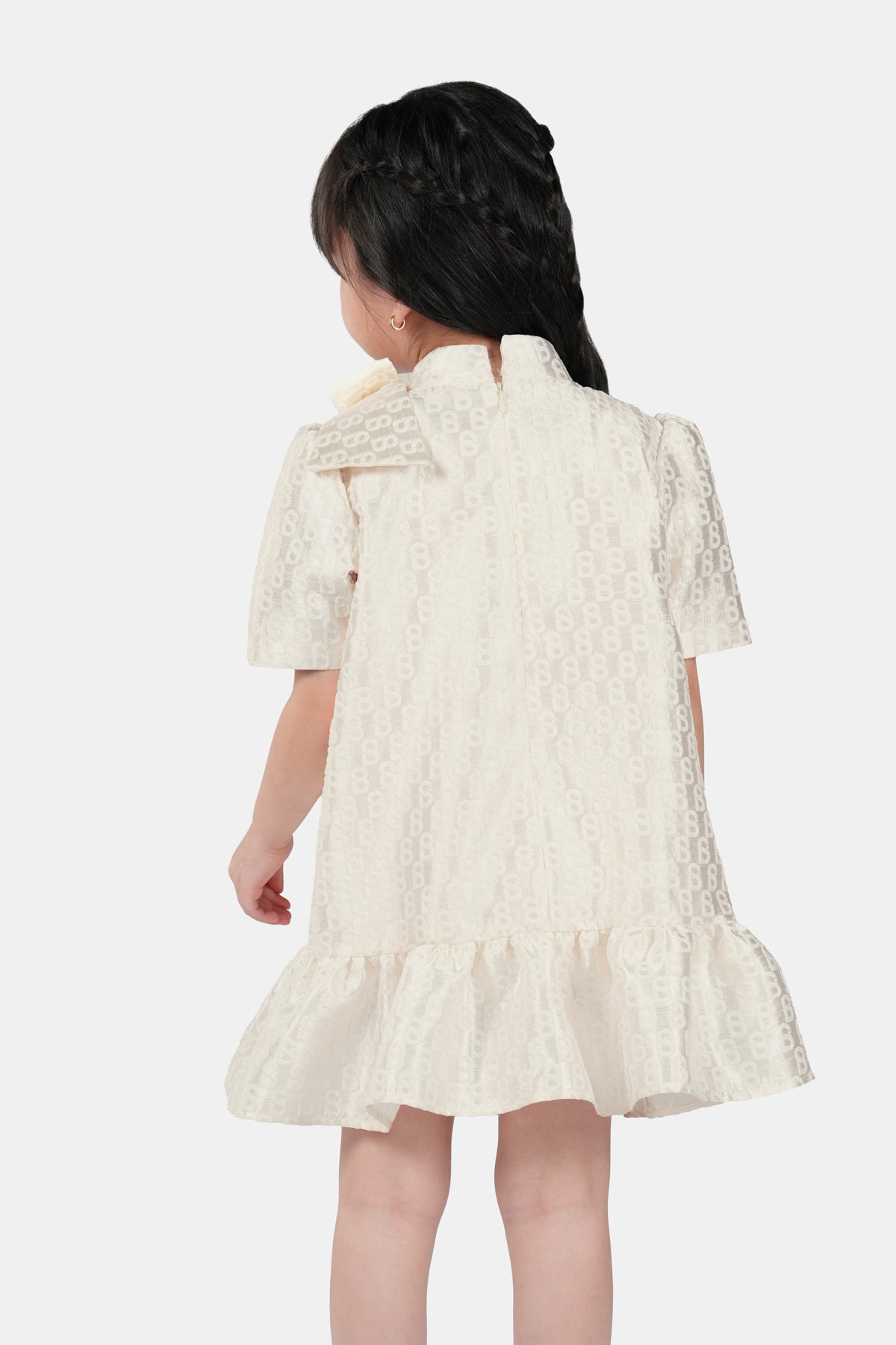 Monogram Jacquard Kids Dress - Ecru