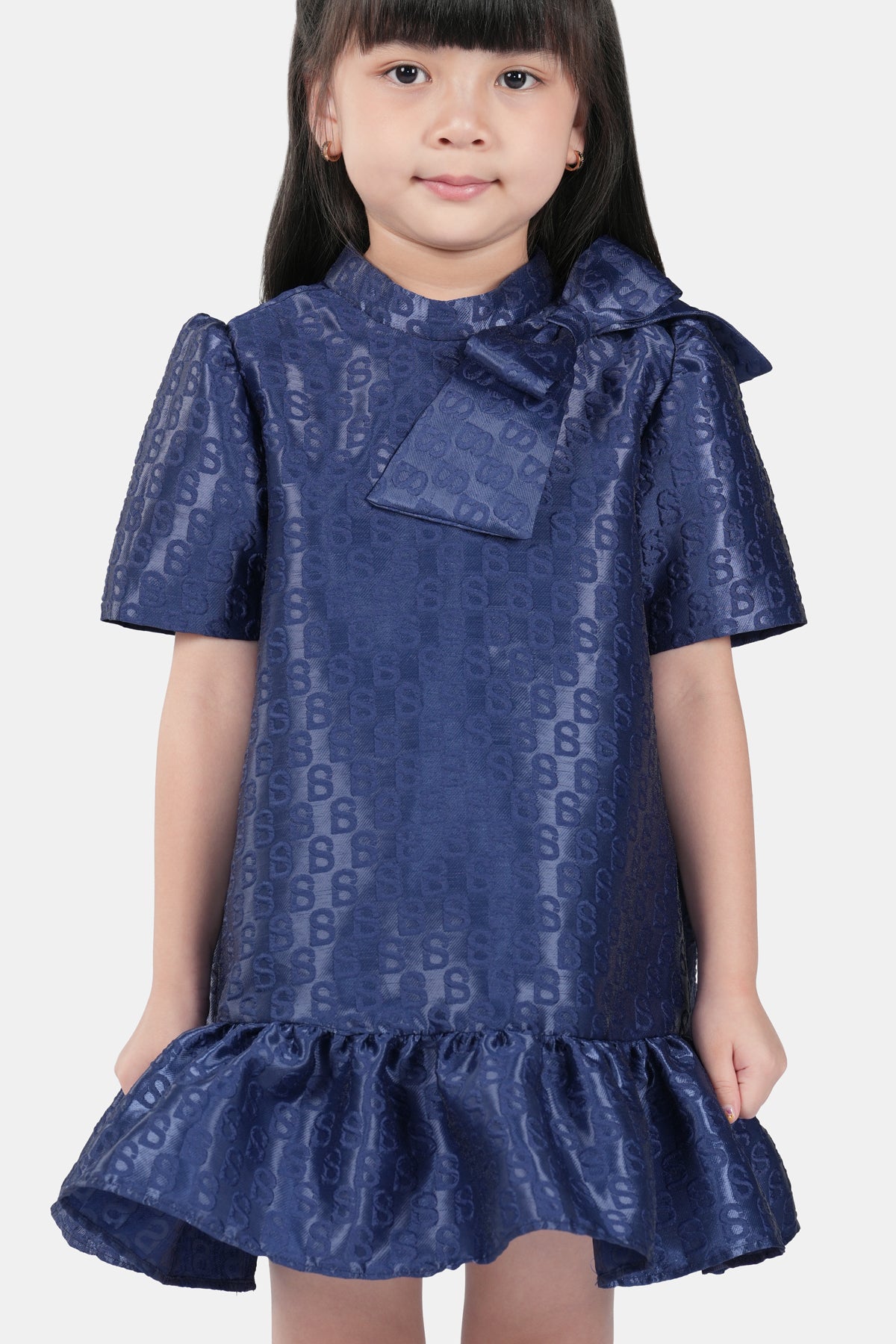 Monogram Jacquard Kids Dress - Navy