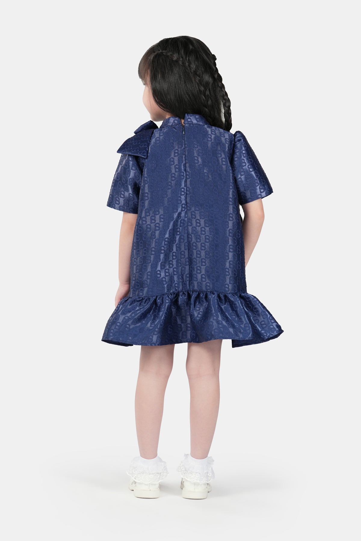 Monogram Jacquard Kids Dress - Navy