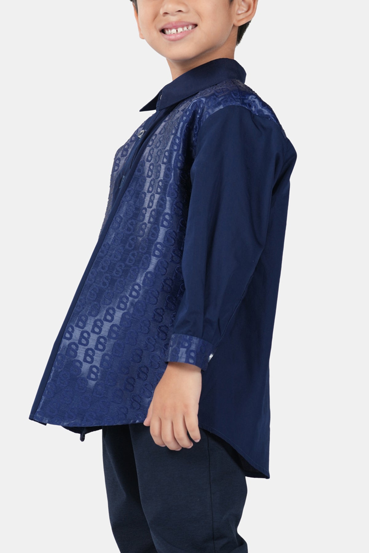 Monogram Jacquard Kids Shirt - Navy