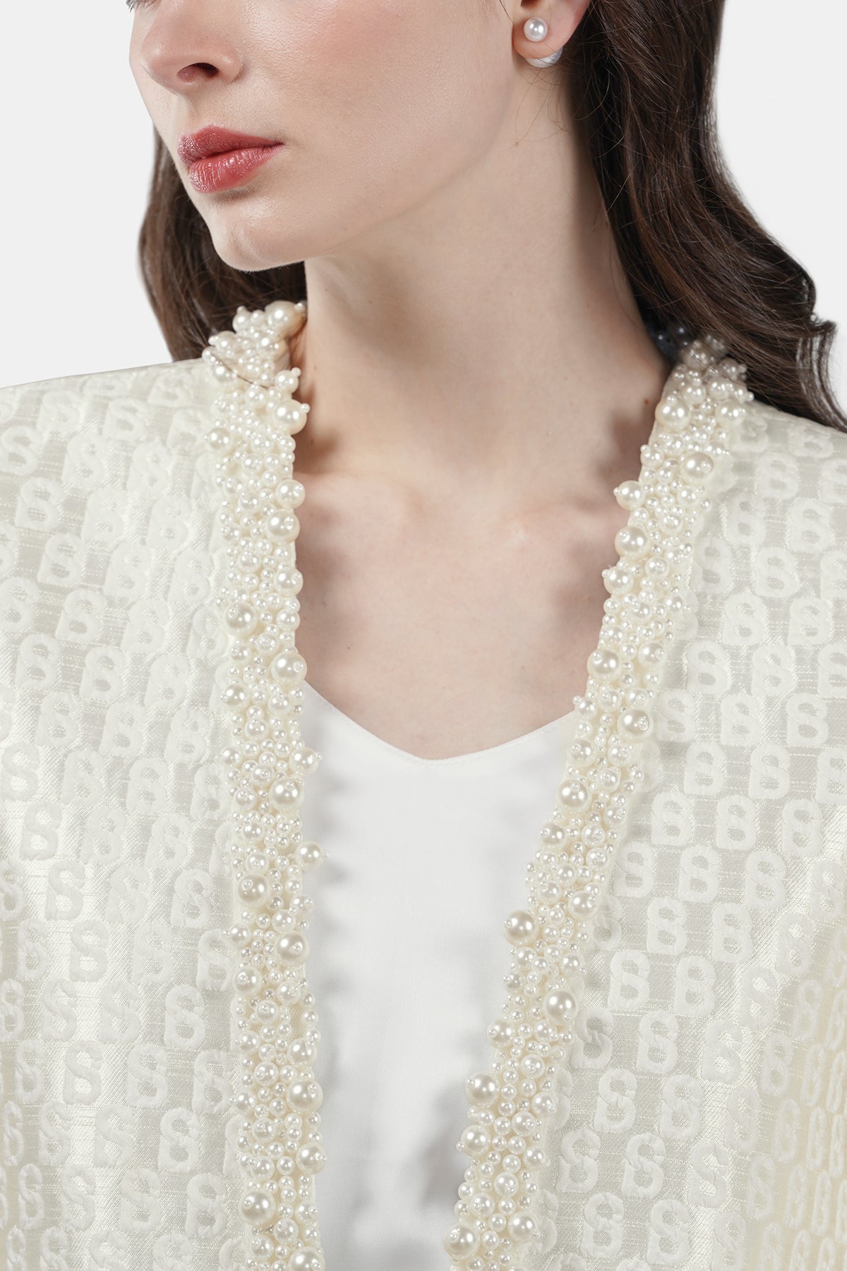 Monogram Jacquard Long Outer - Ecru