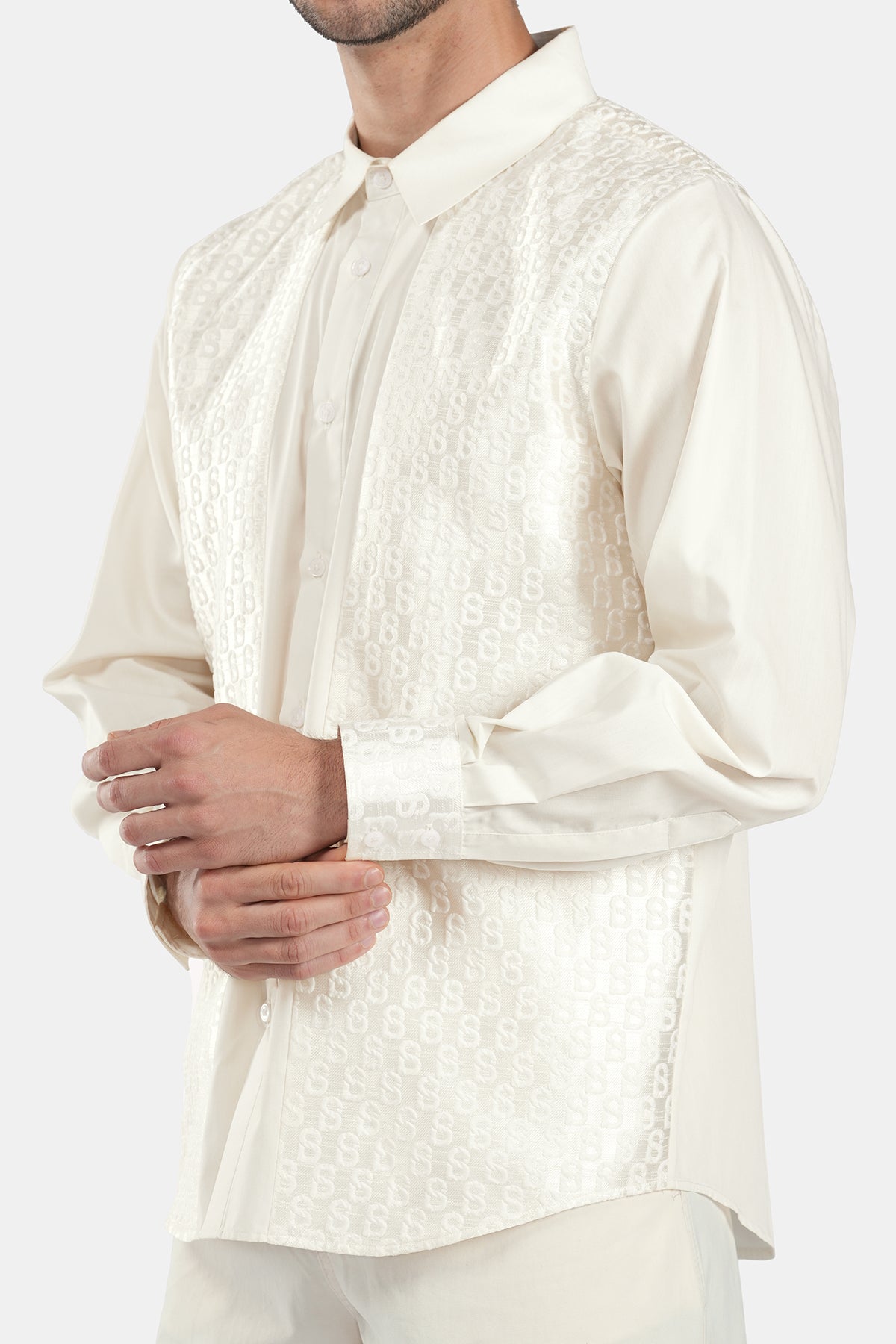 Monogram Jacquard Men Shirt - Ecru