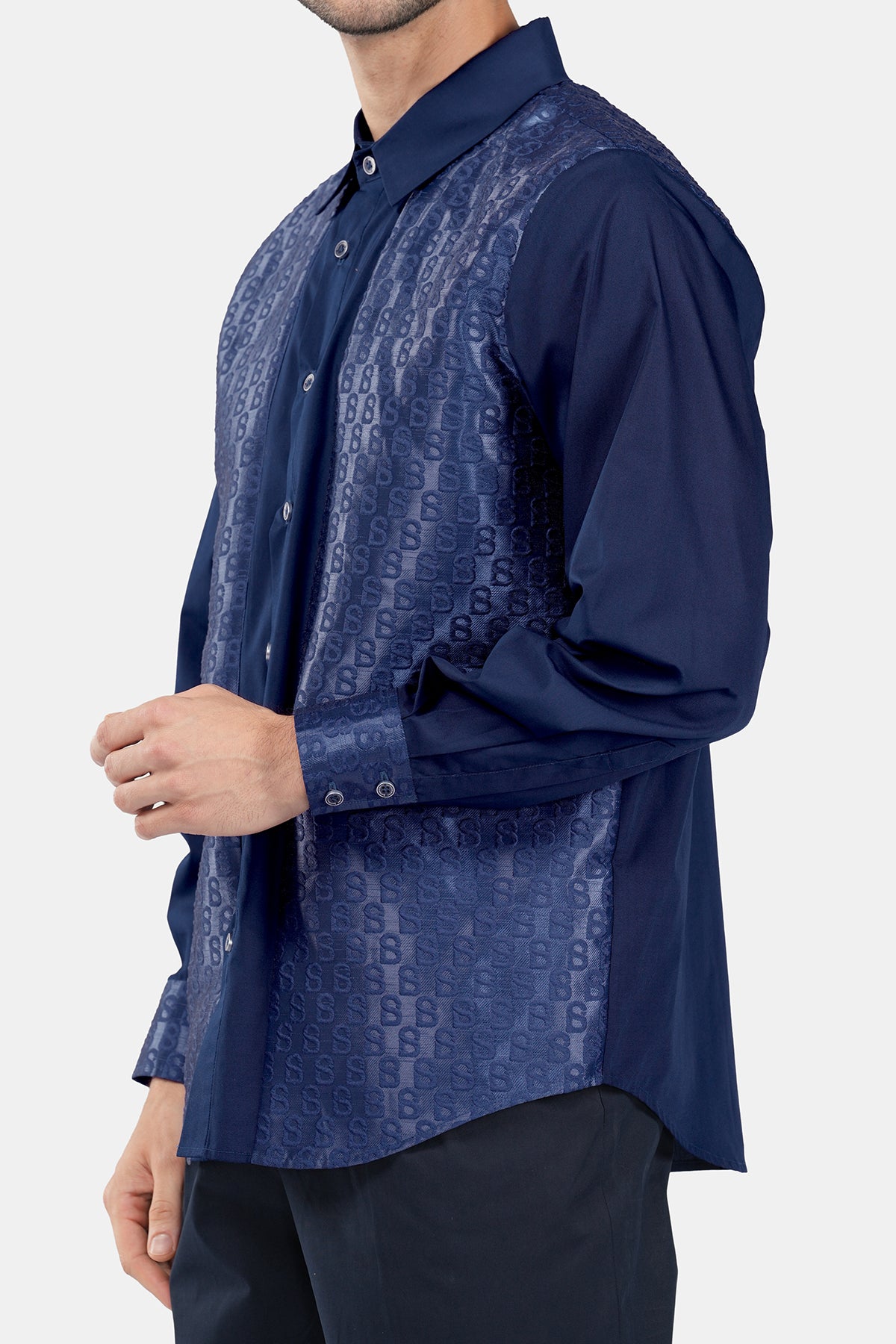 Monogram Jacquard Men Shirt - Navy