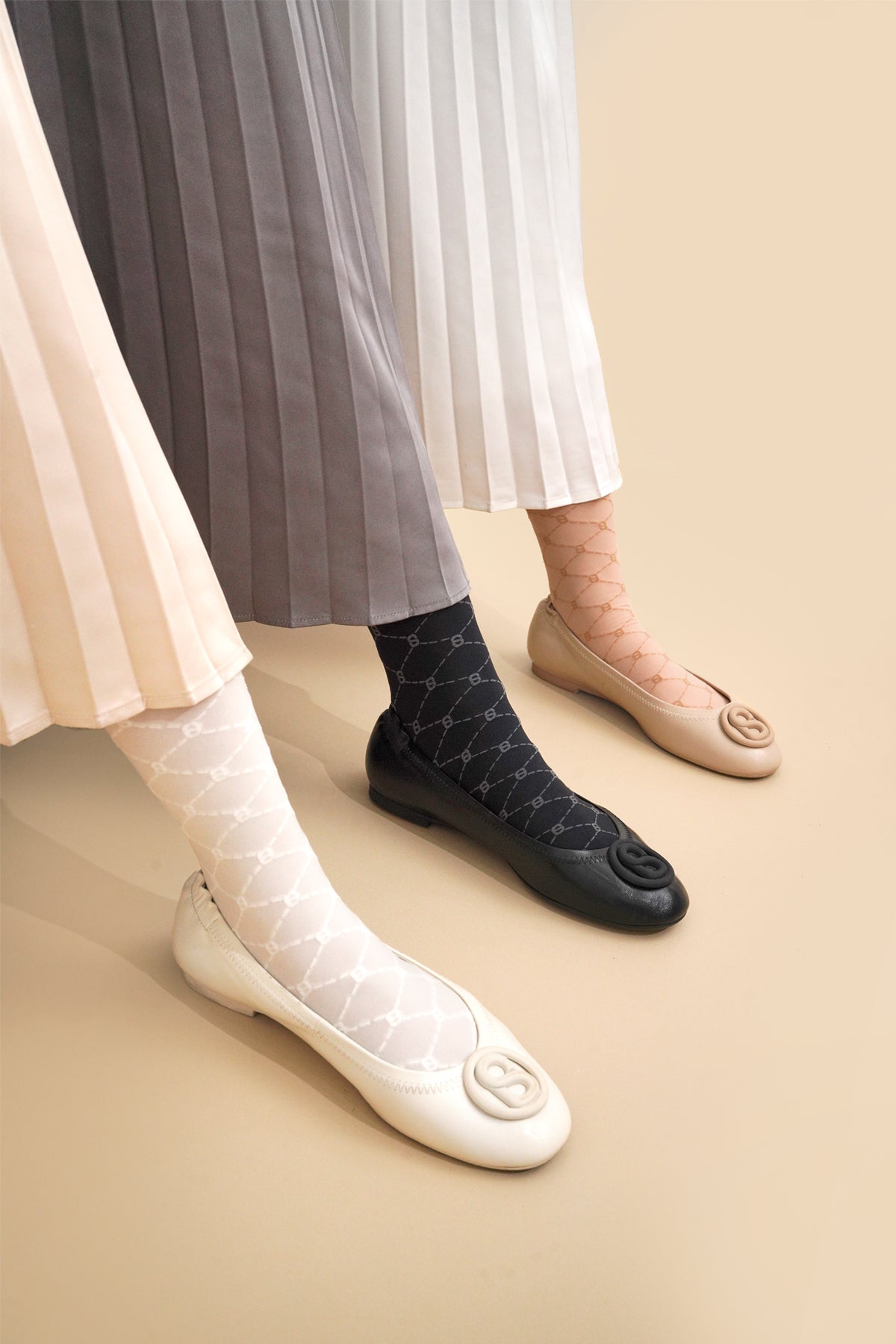 Monogram Naylon Çorap - Beyaz