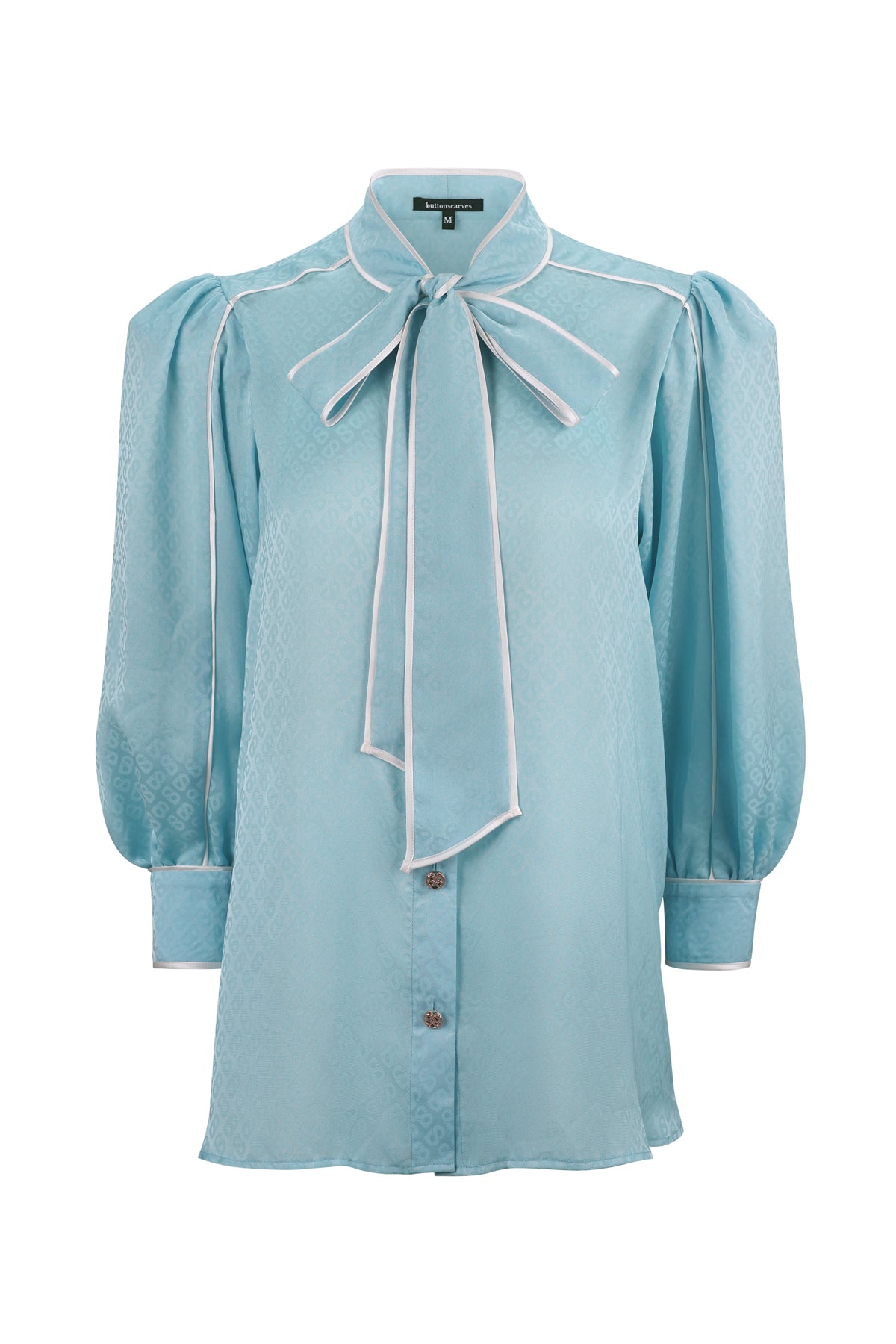 Monogram Satin Binding Detail Shirt - Baby Blue