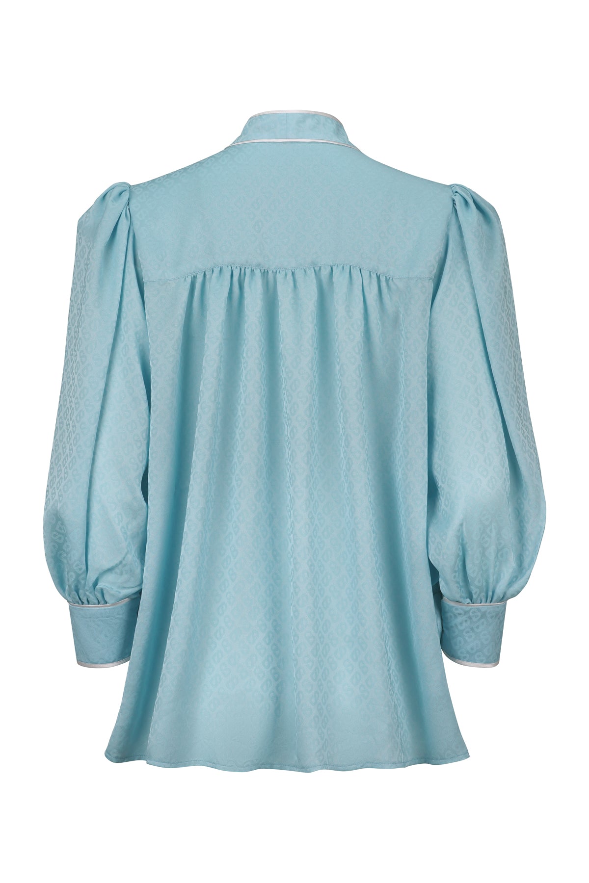 Monogram Satin Binding Detail Shirt - Baby Blue