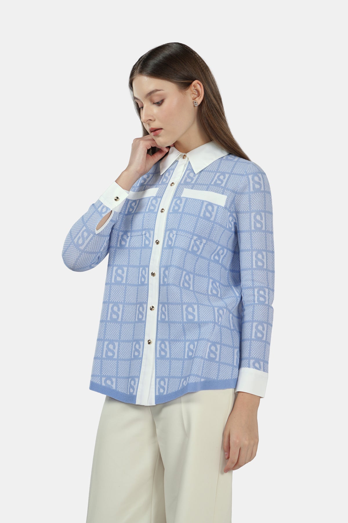 Plaid Knit Shirt - Blue