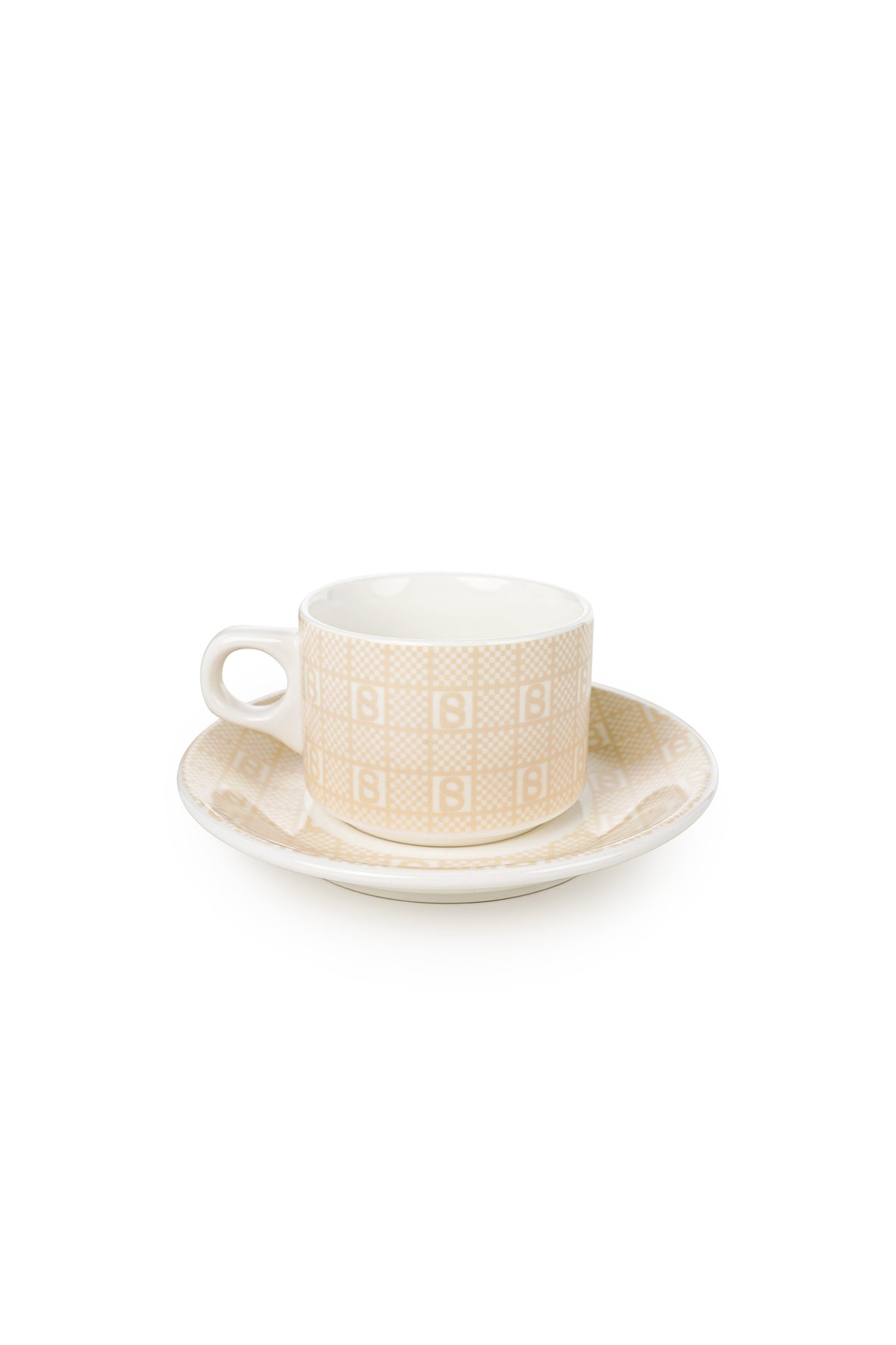 Plaid Monogram Cup and Saucer - Cream